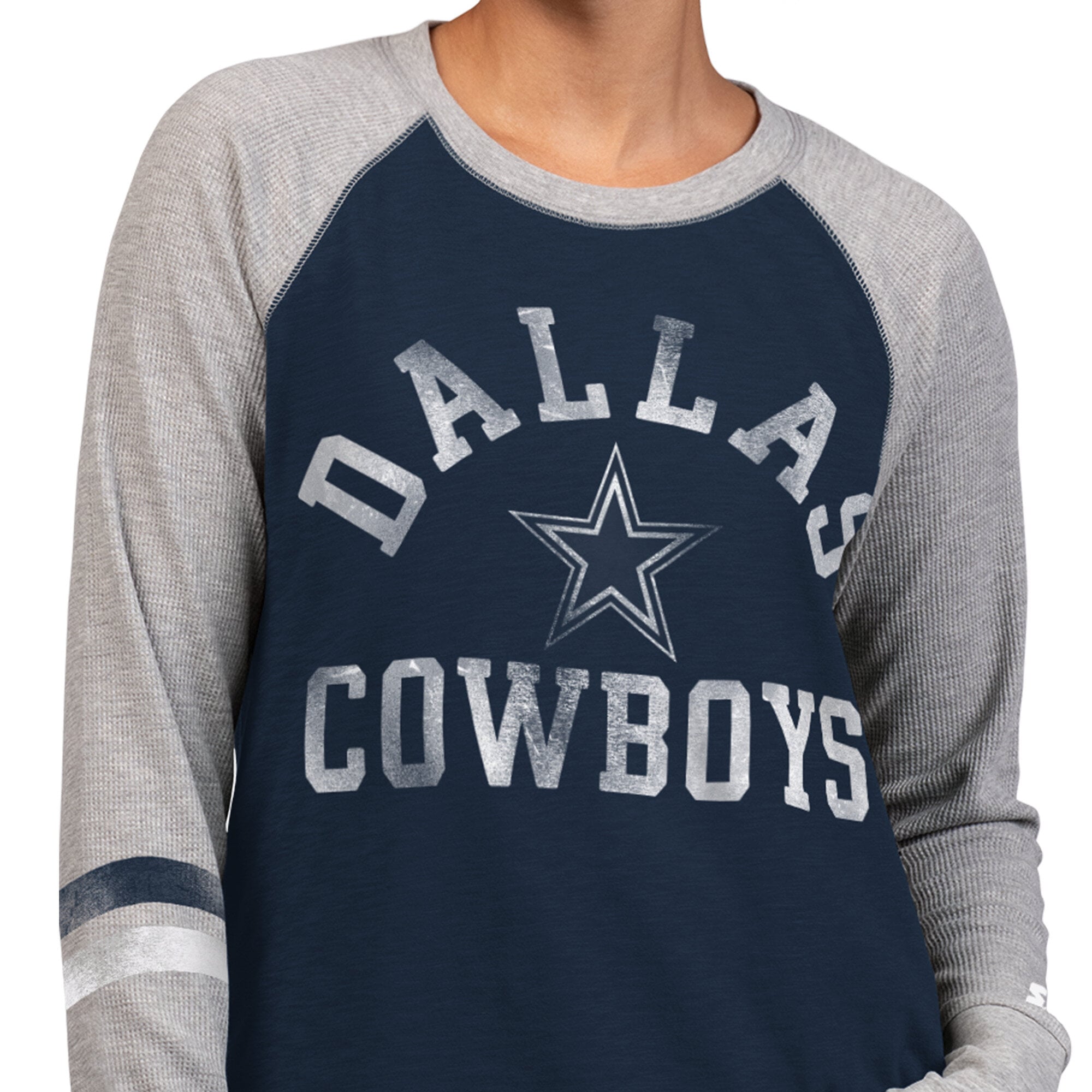 T-shirt à manches longues raglan gaufré Starter bleu marine Dallas Cowboys pour femmes