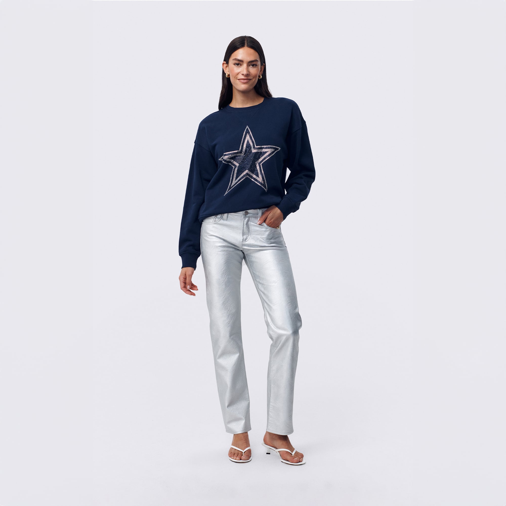 Sweat-shirt à col rond Terez Navy Dallas Cowboys pour femme