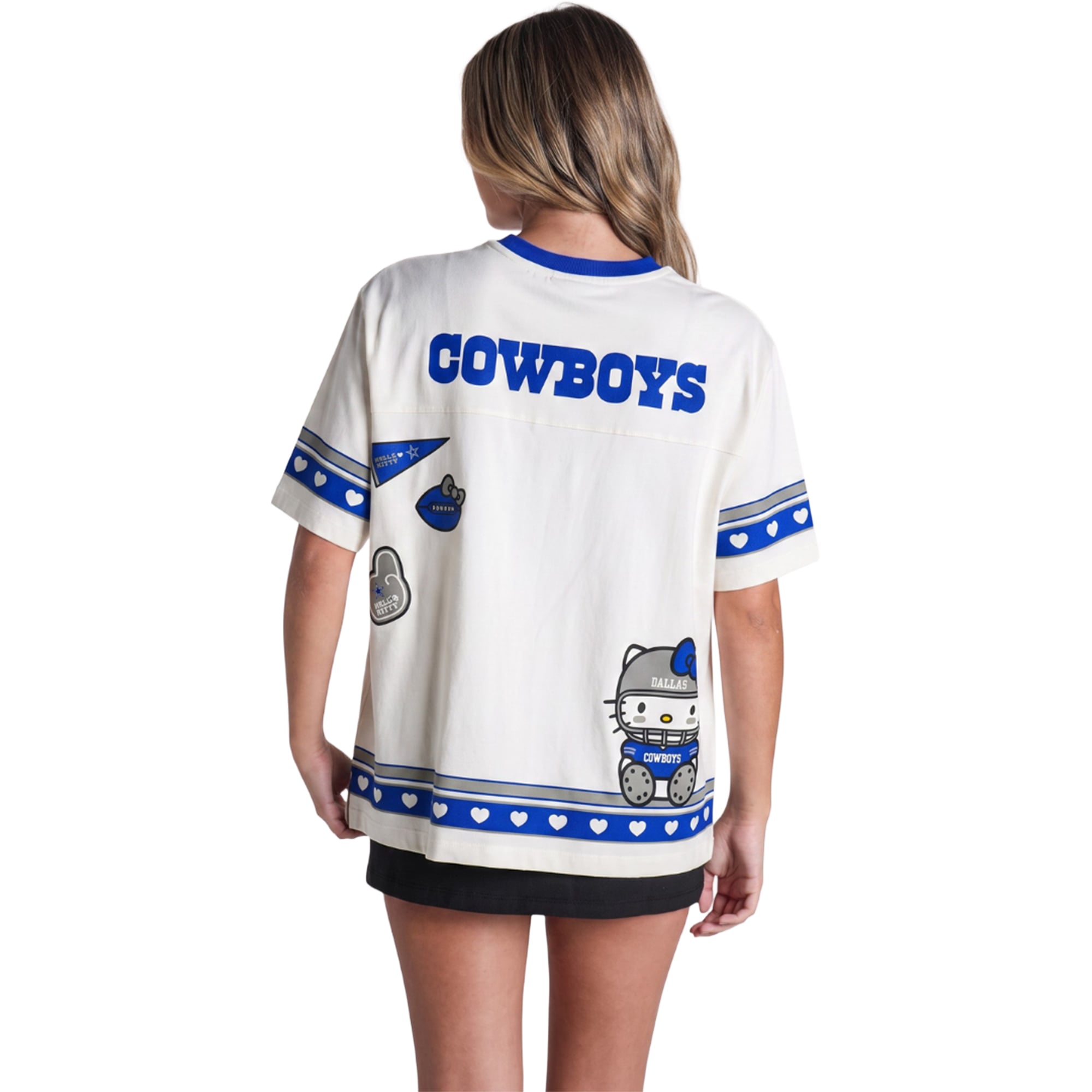 T-shirt oversize crème Dallas Cowboys pour femme The Wild Collective x Hello Kitty