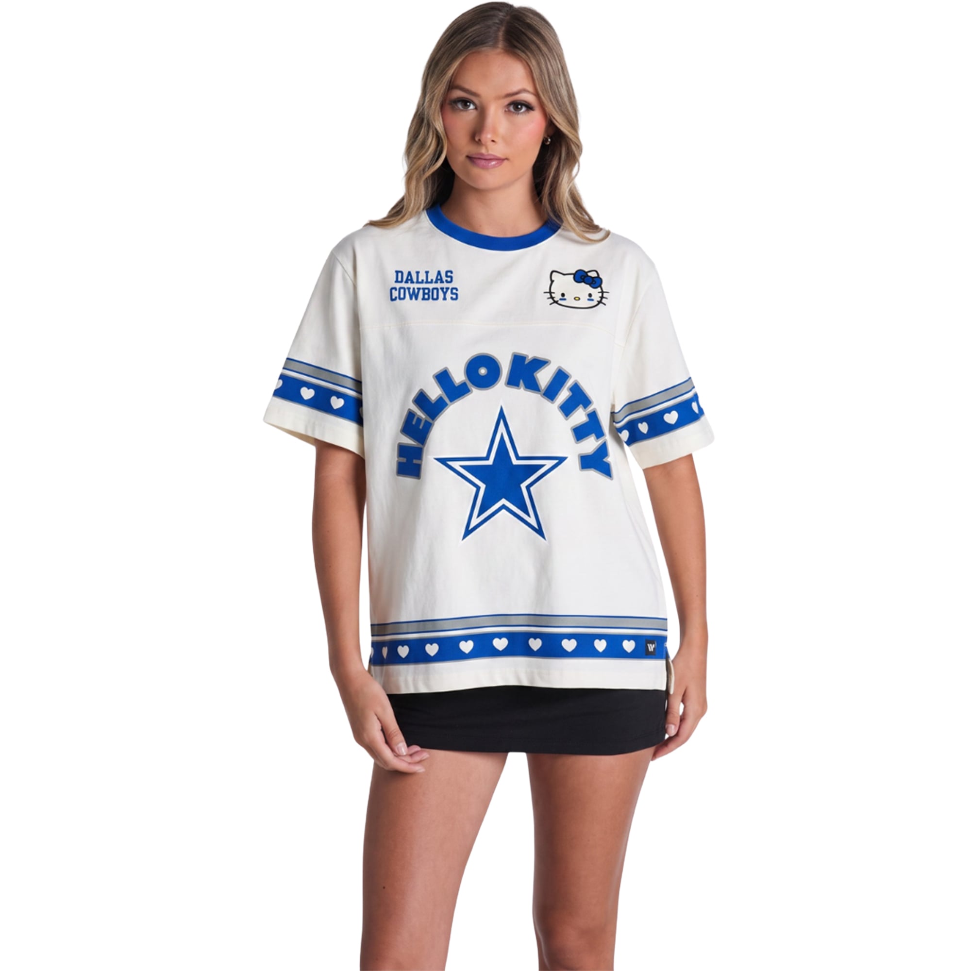 T-shirt oversize crème Dallas Cowboys pour femme The Wild Collective x Hello Kitty