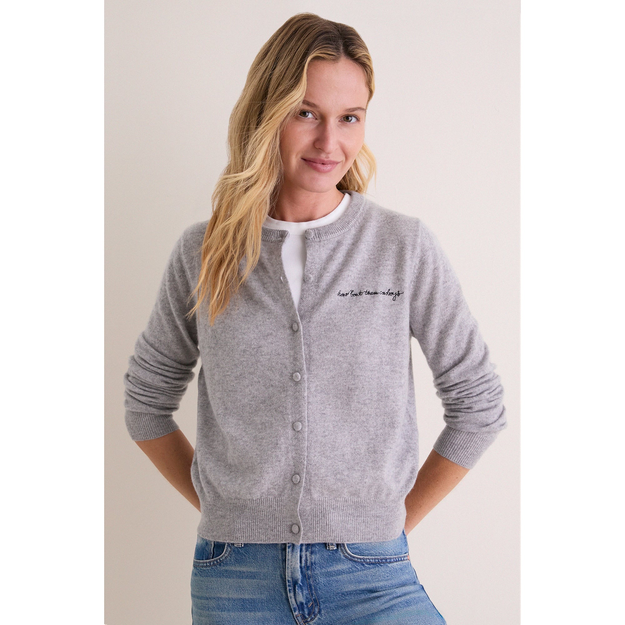 Gilet en cachemire gris à boutons pour femme, modèle Tuckernuck Dallas Cowboys