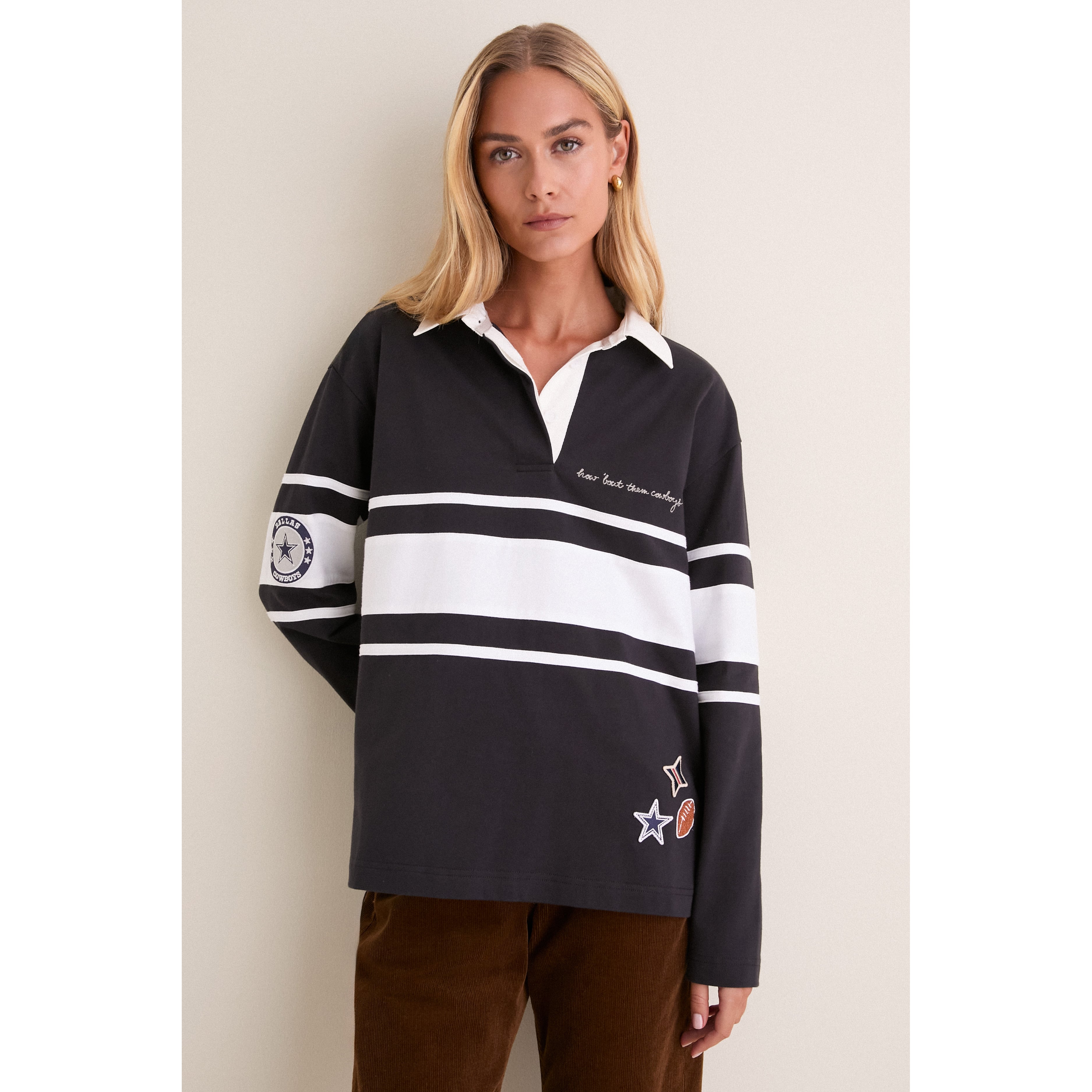 Polo de rugby à manches longues Tuckernuck bleu marine Dallas Cowboys pour femme