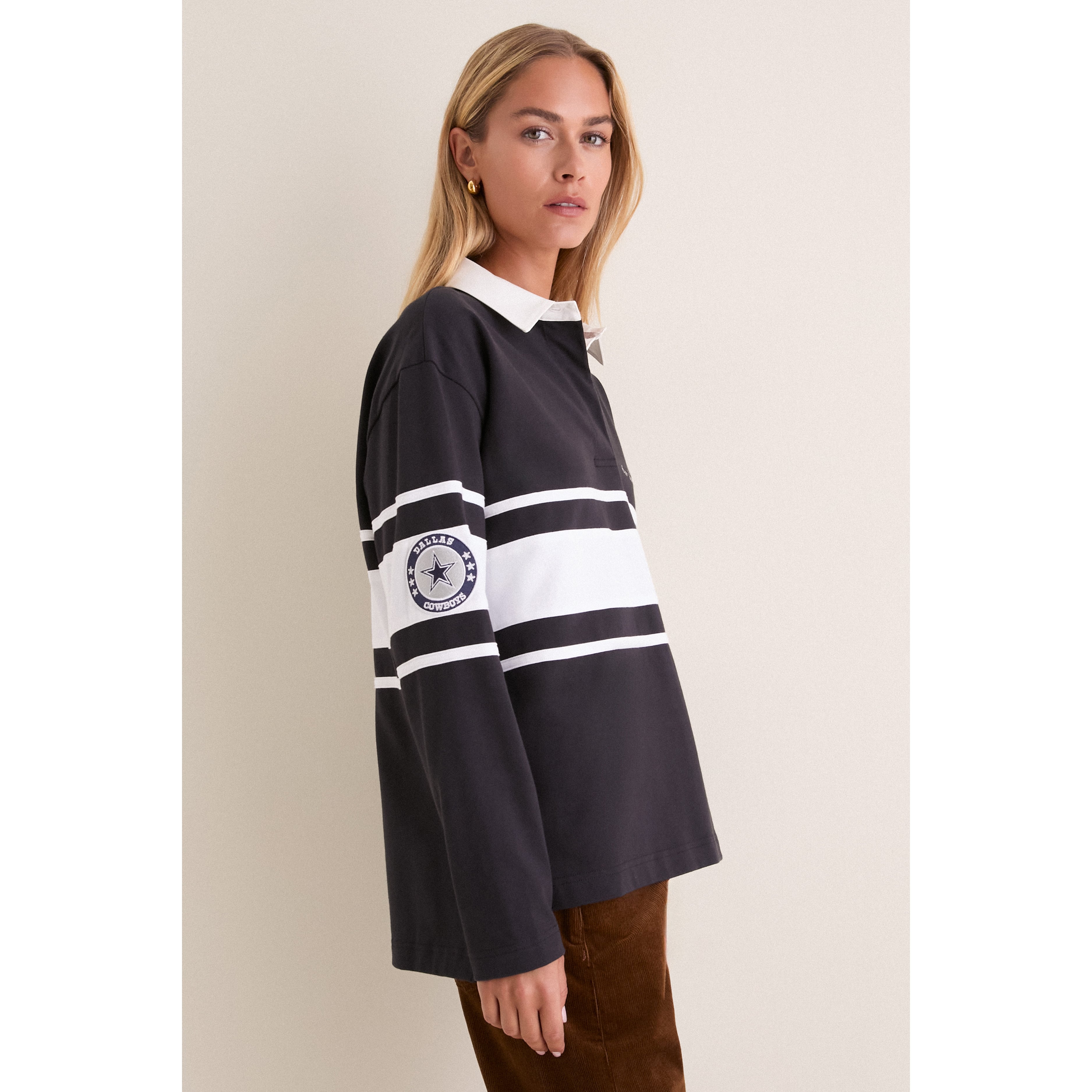 Polo de rugby à manches longues Tuckernuck bleu marine Dallas Cowboys pour femme