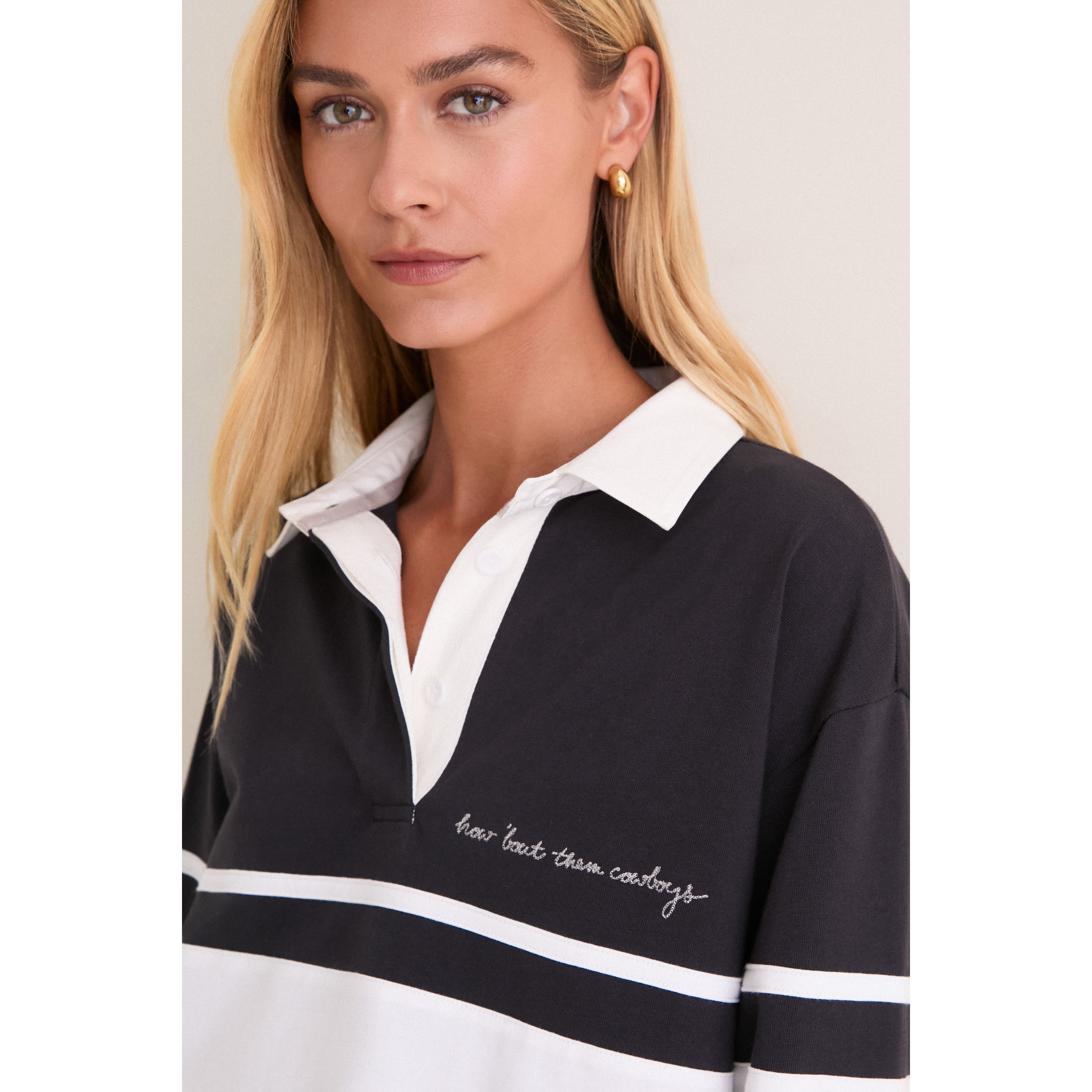 Polo de rugby à manches longues Tuckernuck bleu marine Dallas Cowboys pour femme