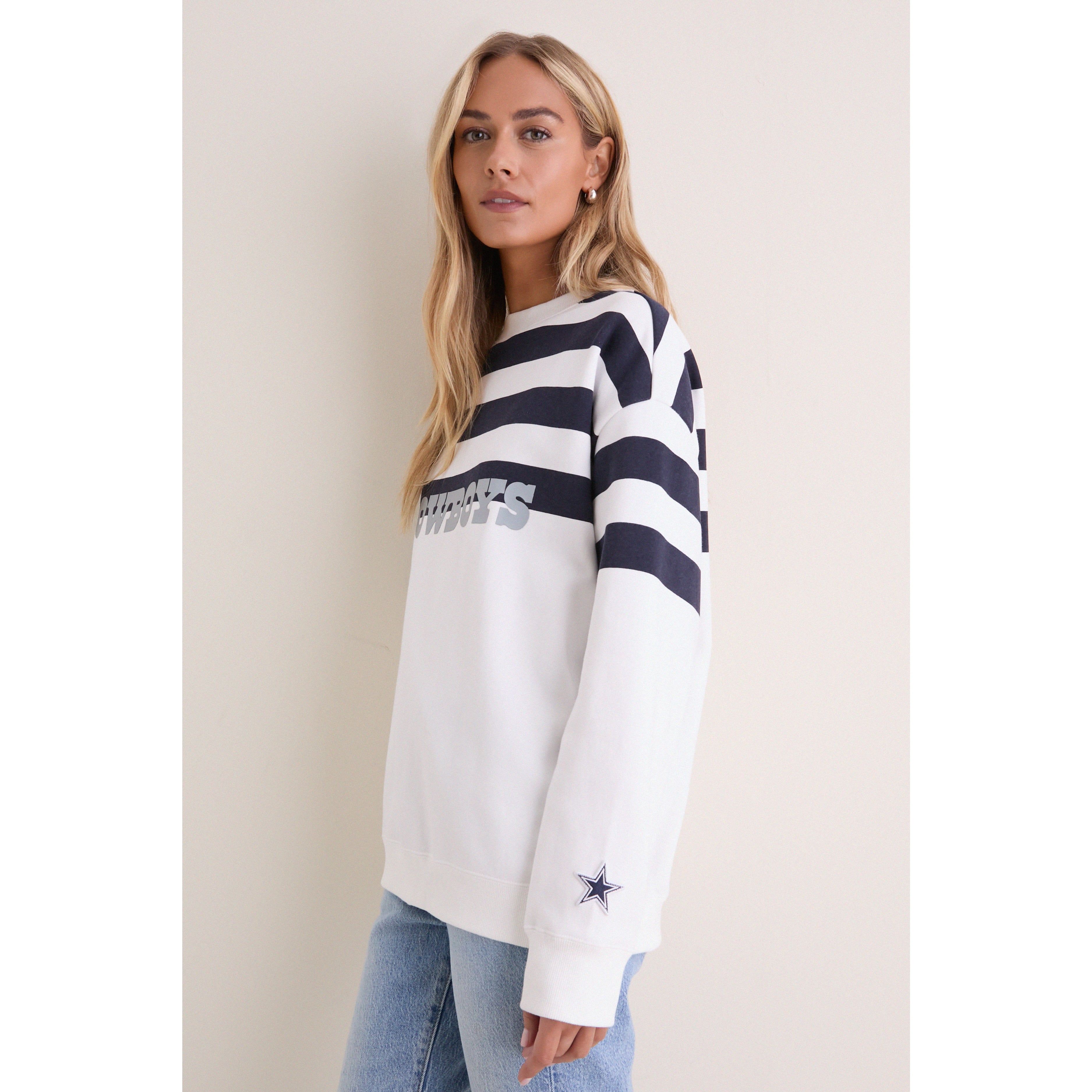 Sweat-shirt rayé blanc et marine Tuckernuck pour femme, Dallas Cowboys