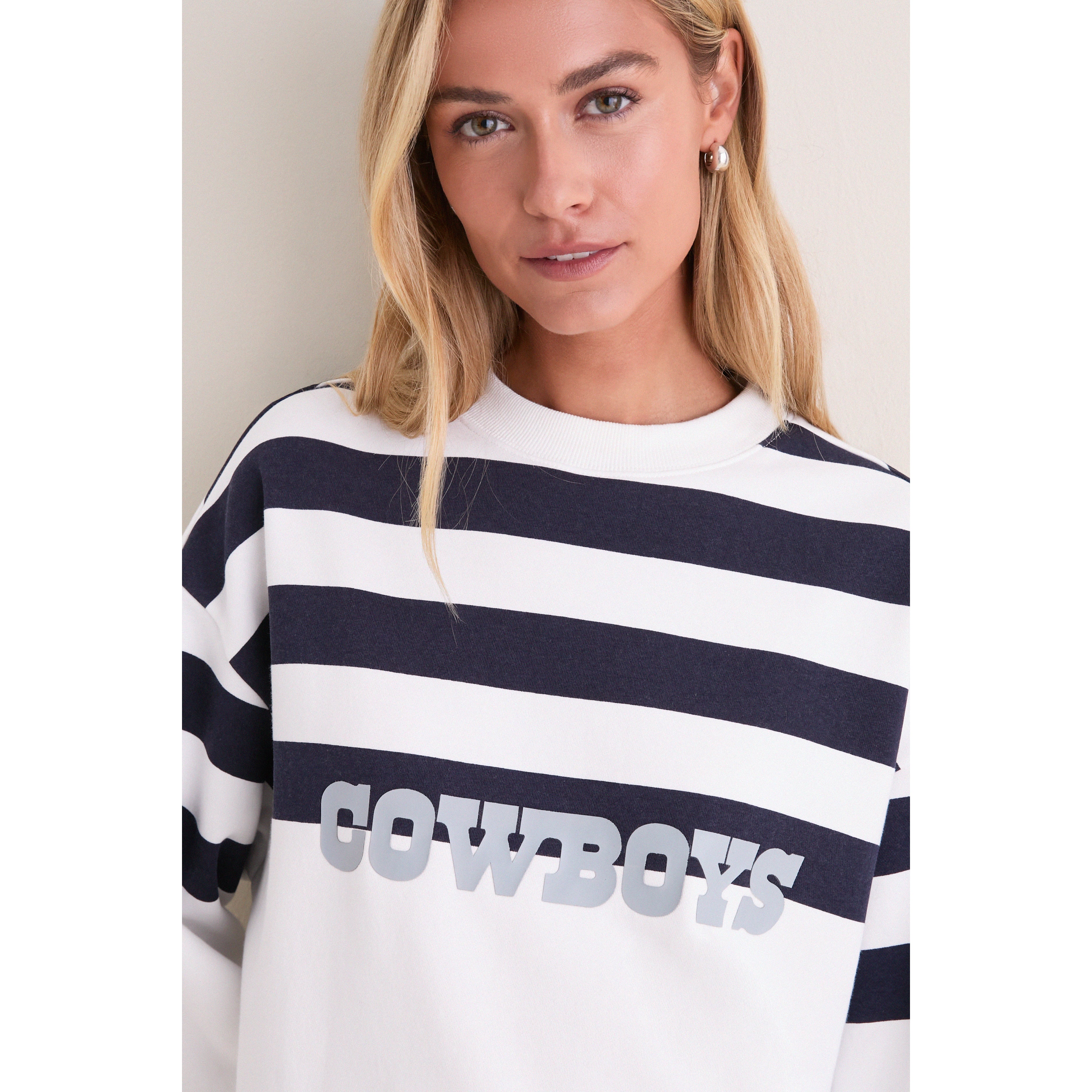 Sweat-shirt rayé blanc et marine Tuckernuck pour femme, Dallas Cowboys