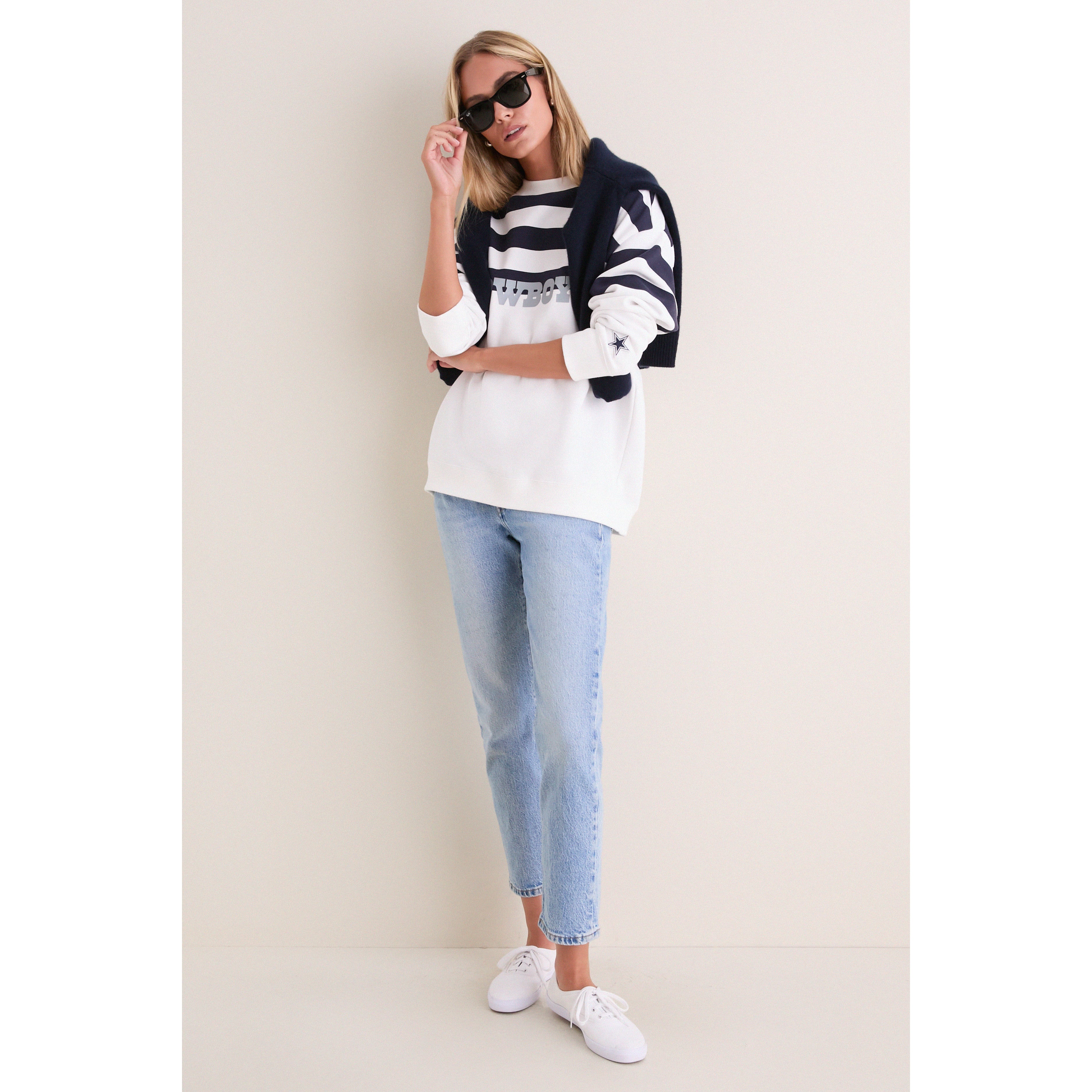 Sweat-shirt rayé blanc et marine Tuckernuck pour femme, Dallas Cowboys