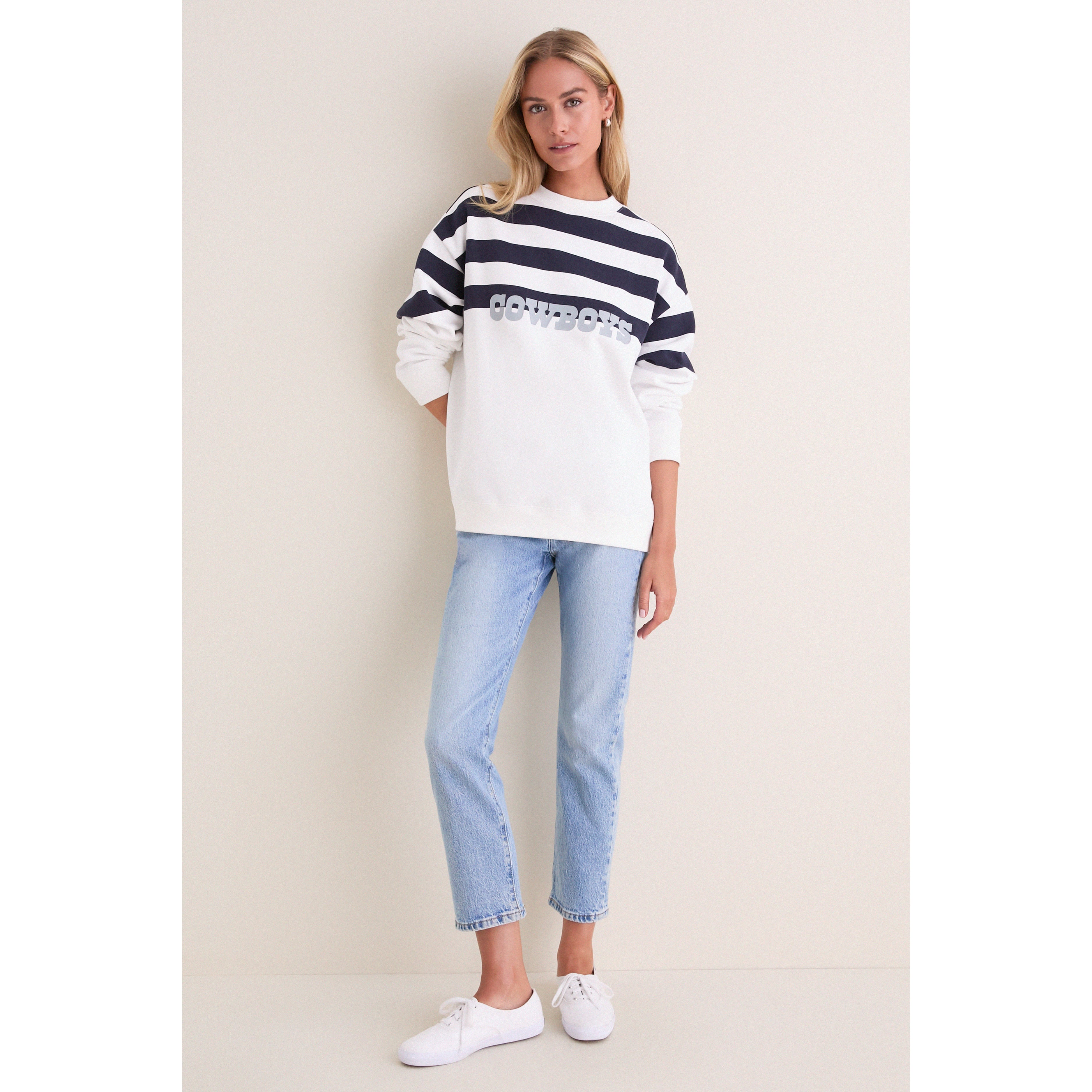 Sweat-shirt rayé blanc et marine Tuckernuck pour femme, Dallas Cowboys