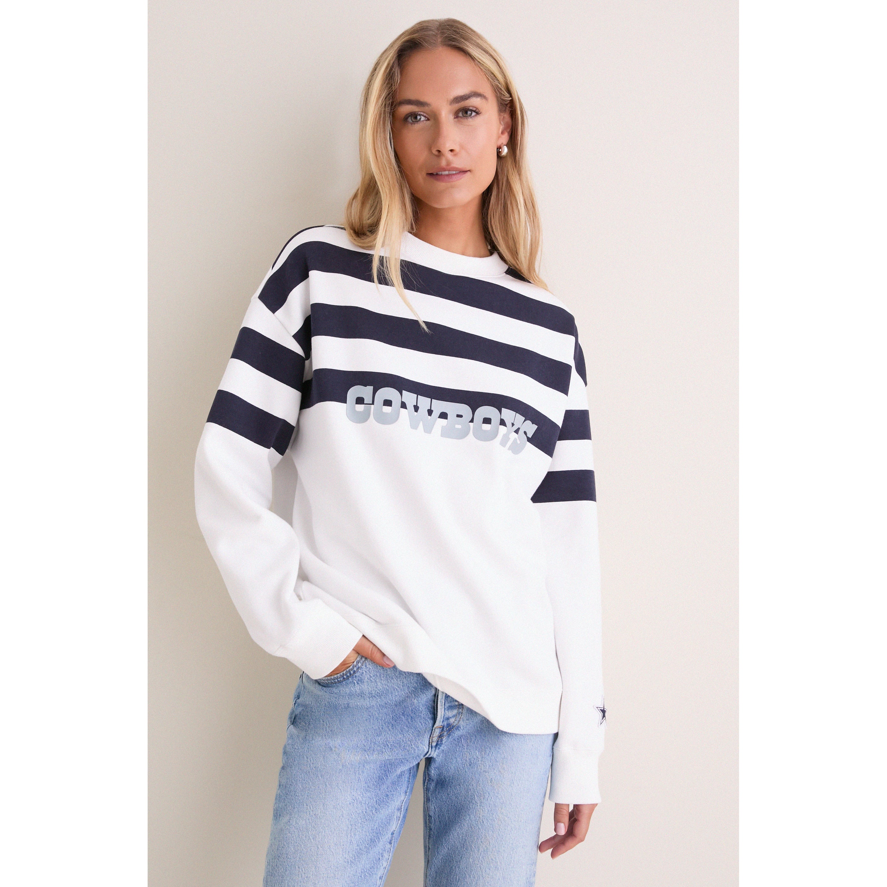 Sweat-shirt rayé blanc et marine Tuckernuck pour femme, Dallas Cowboys