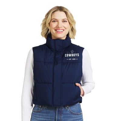  Dallas Cowboys WEAR by Erin Andrews Women's Cropped Puffer Full-Zip Vest - Navy