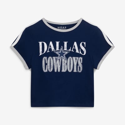  Dallas Cowboys WEAR by Erin Andrews Women's Cropped Ringer Baby T-Shirt - Navy