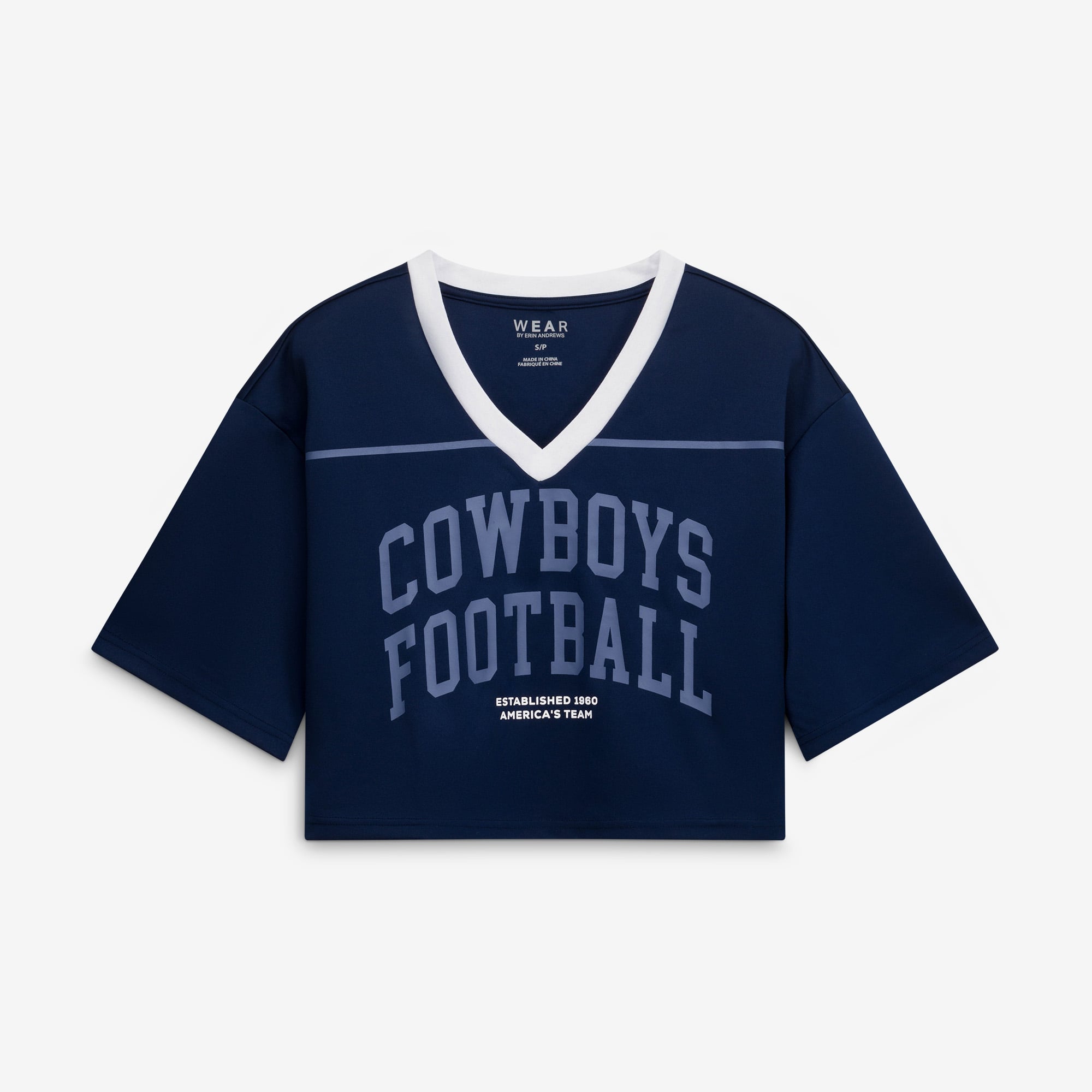 Women's WEAR by Erin Andrews Navy Dallas Cowboys Cropped V-Neck Jersey T-Shirt