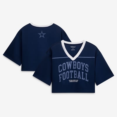  Dallas Cowboys WEAR by Erin Andrews Women's Cropped V-Neck Jersey T-Shirt - Navy