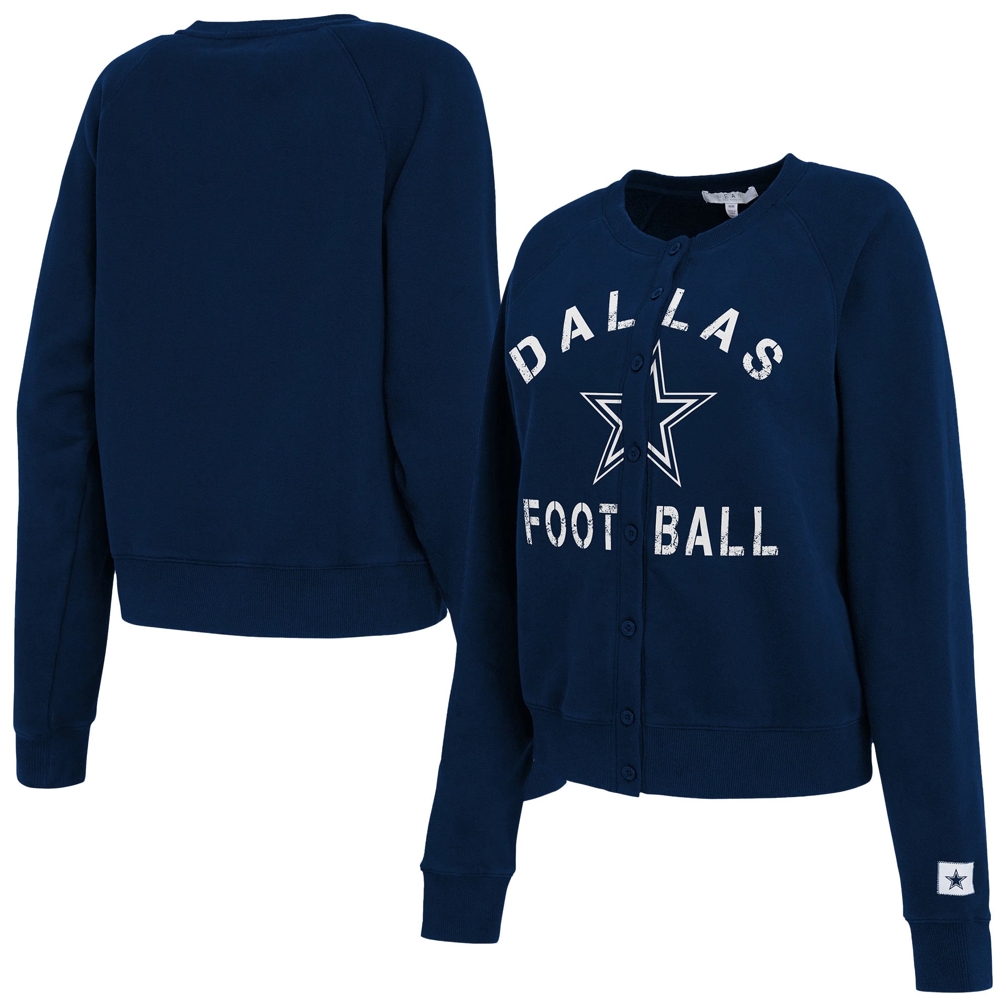 Women's WEAR by Erin Andrews  Navy Dallas Cowboys Heathered Crew Cardigan Sweater