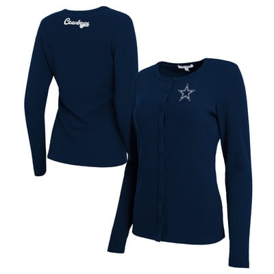  Dallas Cowboys WEAR by Erin Andrews Women's Ribbed Full-Button Cardigan Sweater - Navy