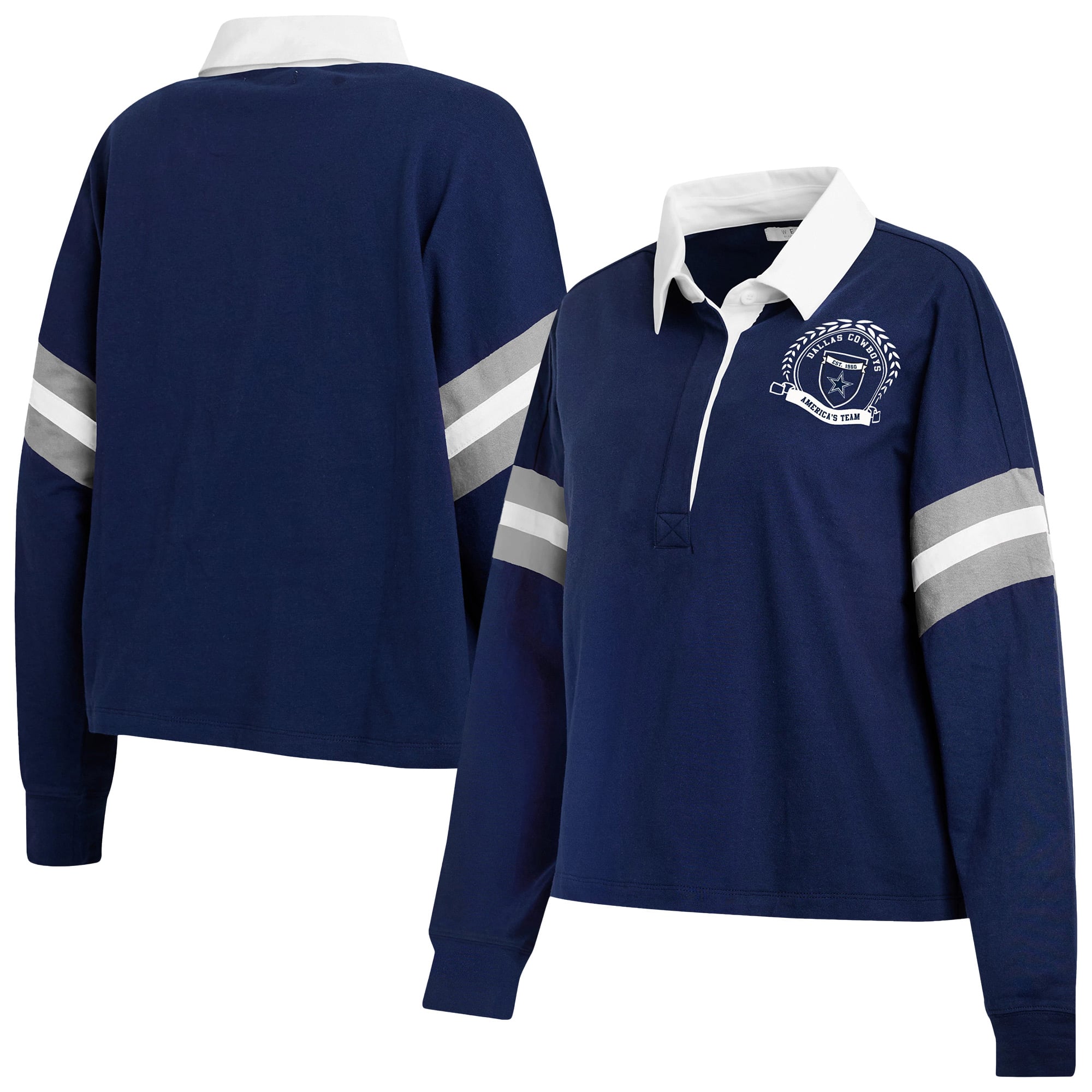 T-shirt à manches longues de rugby Dallas Cowboys bleu marine la marque WEAR by Erin Andrews pour femmes