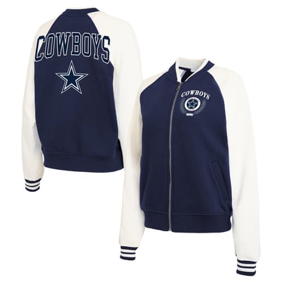 Dallas Cowboys WEAR by Erin Andrews Women's Throwback Plus Size Fleece Varsity Full-Zip Jacket - Navy/White