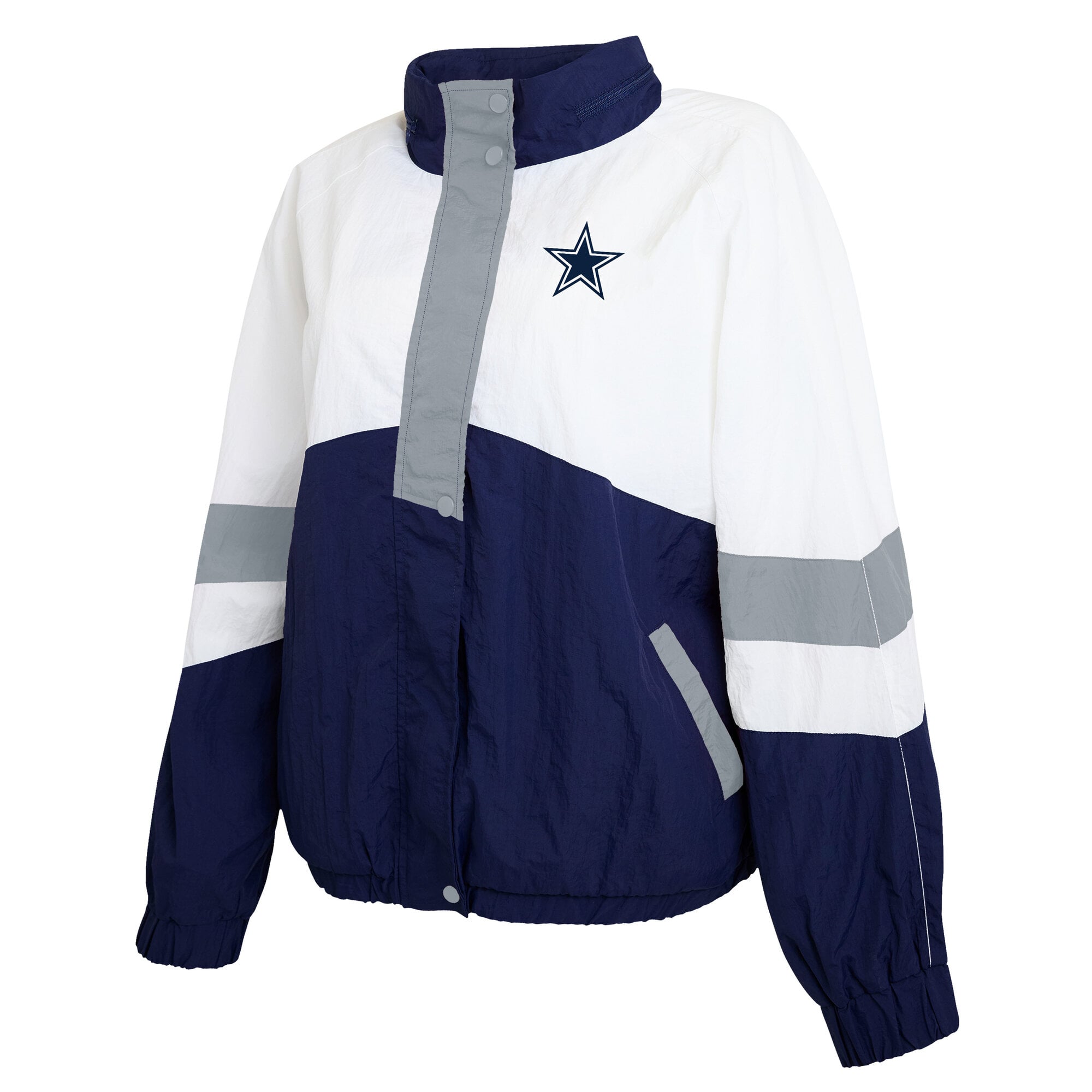 Women's WEAR by Erin Andrews  White/Navy Dallas Cowboys Crinkle Full-Zip Hooded Windbreaker Jacket