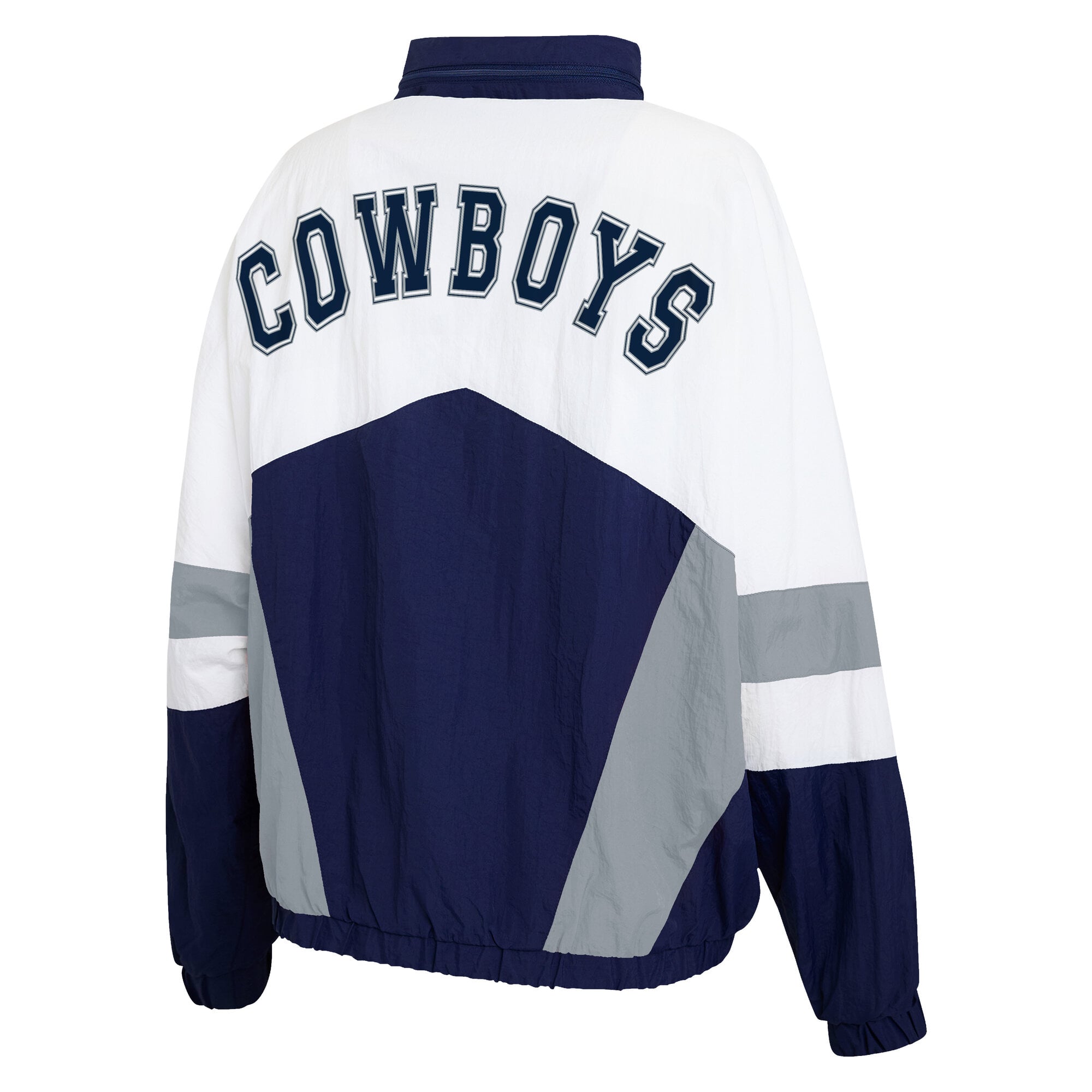 Women's WEAR by Erin Andrews  White/Navy Dallas Cowboys Crinkle Full-Zip Hooded Windbreaker Jacket