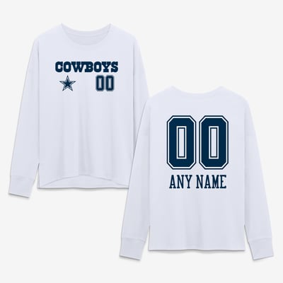 Dallas Cowboys Women's Touchdown Wordmark Personalized Name & Number Long Sleeve T-Shirt - White