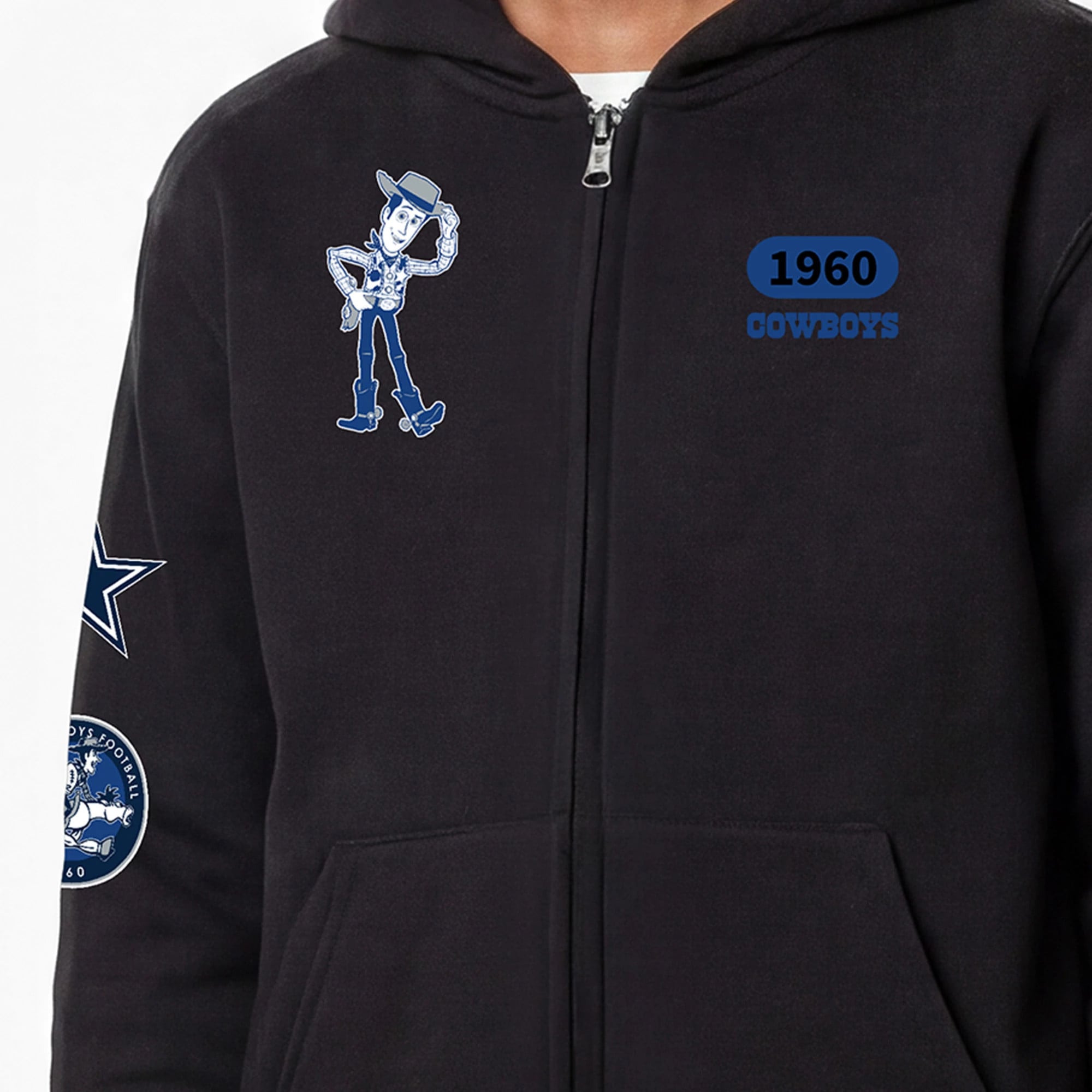 Youth Disney x Champion Black Dallas Cowboys Woody Collection Full-Zip Hoodie