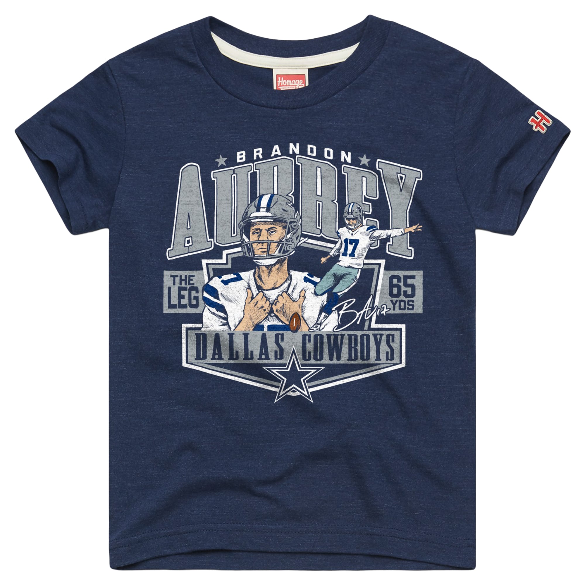 T-shirt en mélange de trois matières, hommage à Brandon Aubrey, joueur des Dallas Cowboys, bleu marine