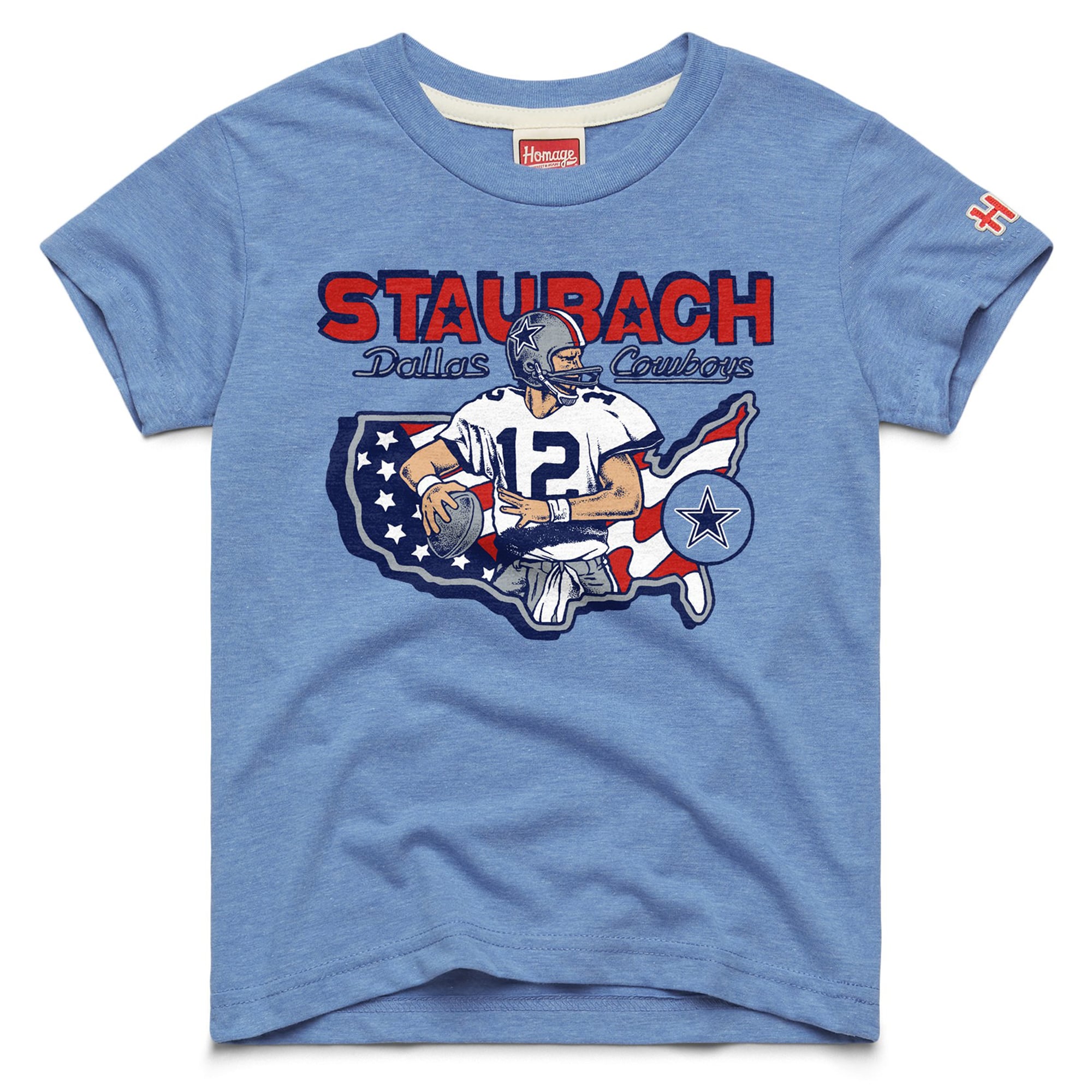 T-shirt bleu clair hommage à Roger Staubach, des Dallas Cowboys, pour jeunes, en l'honneur légendes retraitées