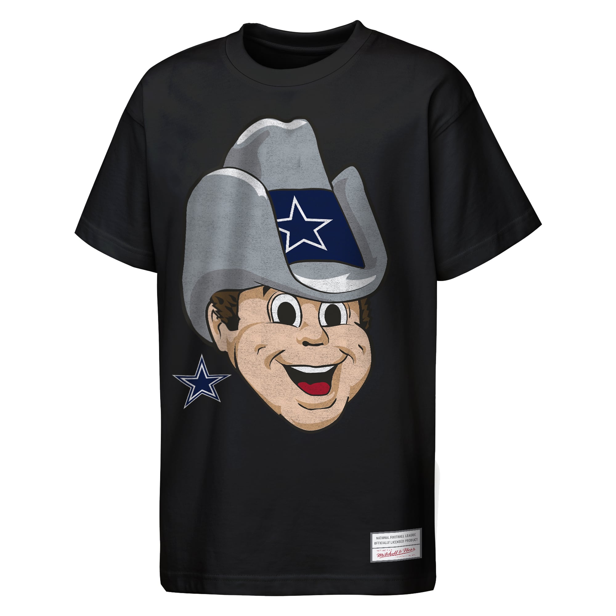 T-shirt Mitchell & Ness noir pour enfants, mascotte des Dallas Cowboys, grand visage