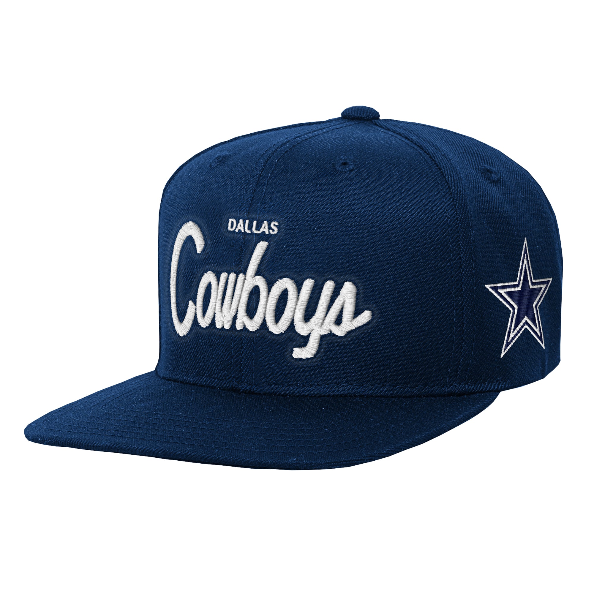 Casquette Mitchell & Ness bleu marine pour enfant, modèle entraîneur-chef des Dallas Cowboys, à visière plate et ajustable