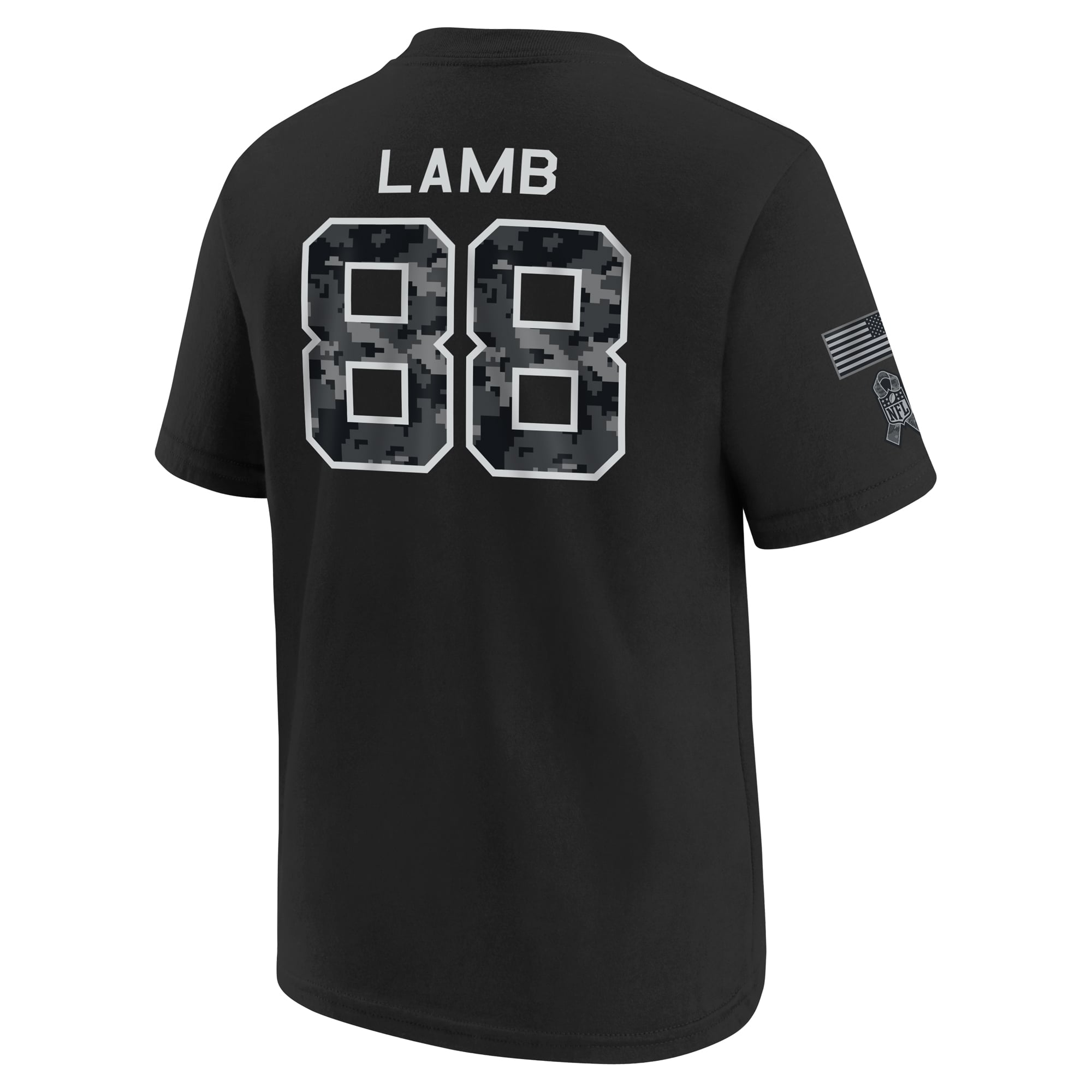 T-shirt Nike CeeDee Lamb noir Dallas Cowboys 2026 Salute to Service pour jeunes, nom et numéro