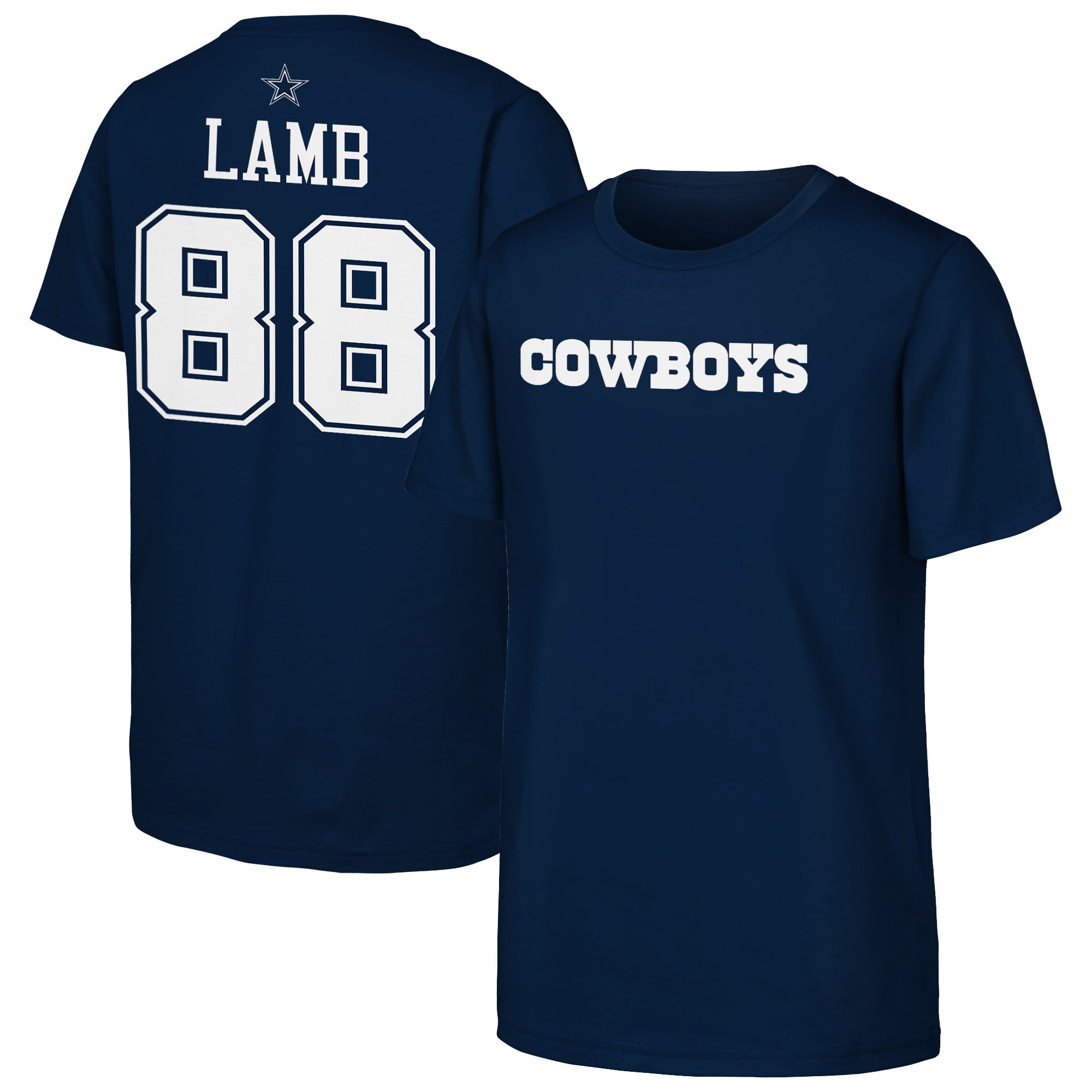 T-shirt Outerstuff CeeDee Lamb bleu marine Dallas Cowboys pour jeunes, avec nom et numéro