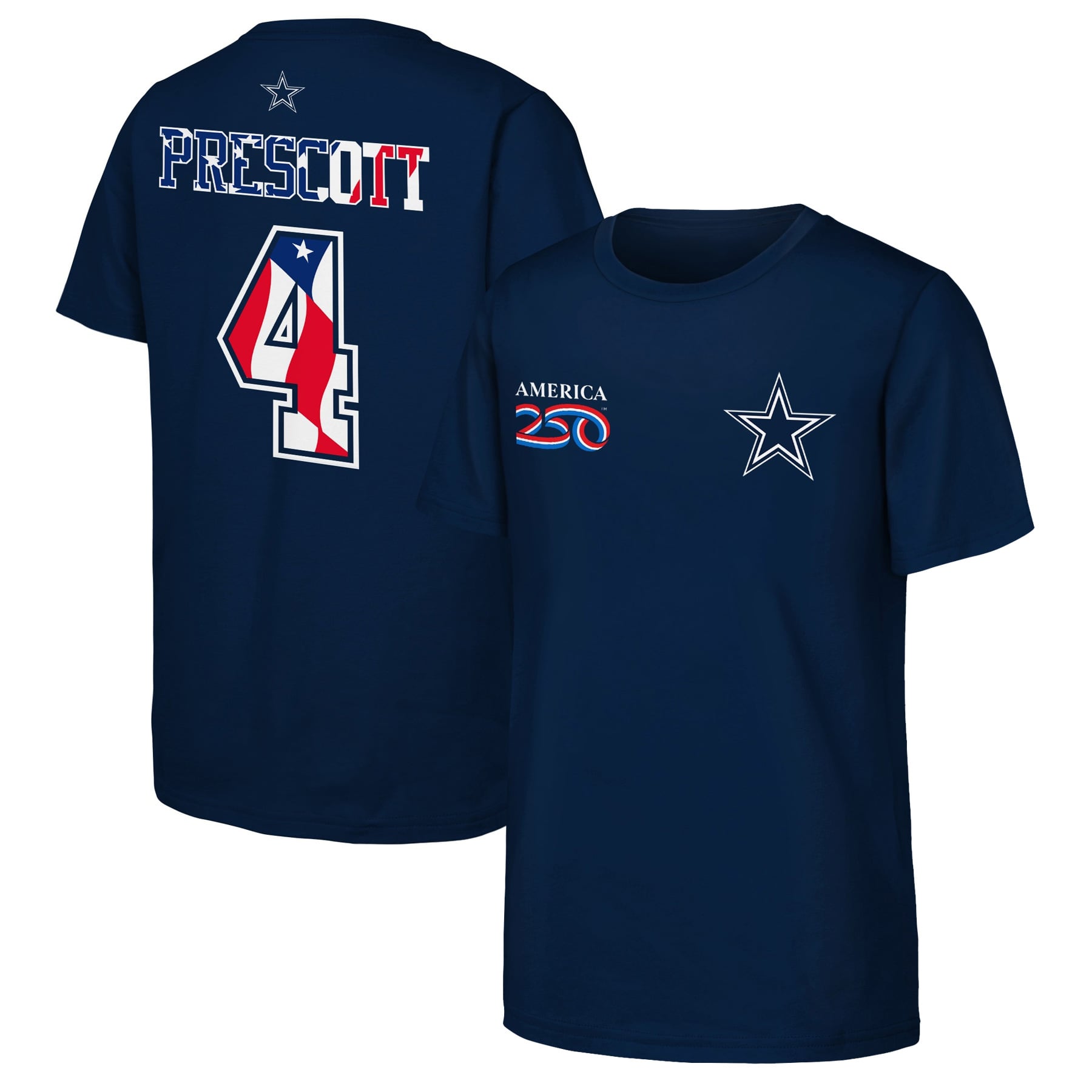 Youth Outerstuff Dak Prescott Navy Dallas Cowboys America 250 Patriot Name & Number T-Shirt