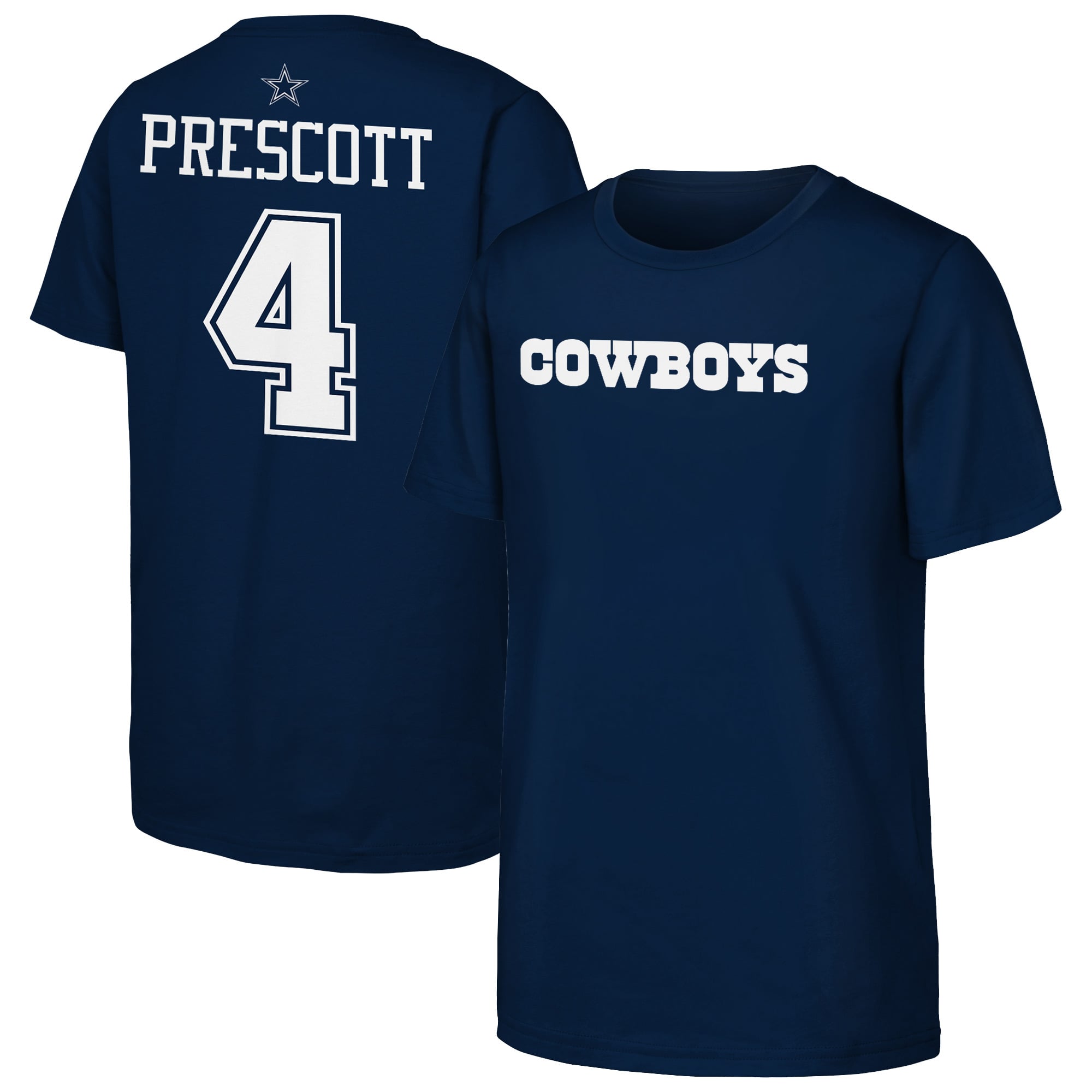 T-shirt Outerstuff Youth Dak Prescott bleu marine Dallas Cowboys avec nom et numéro