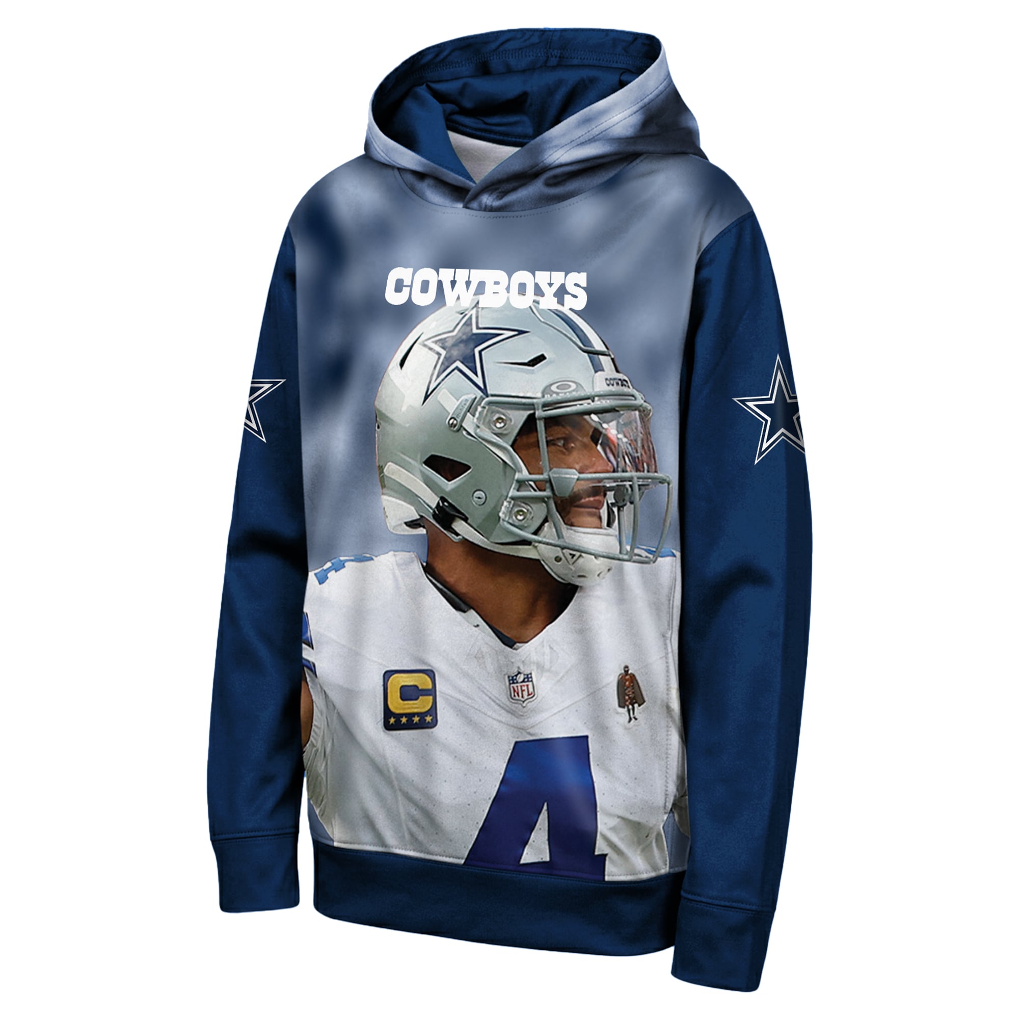 Sweat à capuche Youth Outerstuff Dak Prescott bleu marine Dallas Cowboys Peak Performance avec nom et numéro