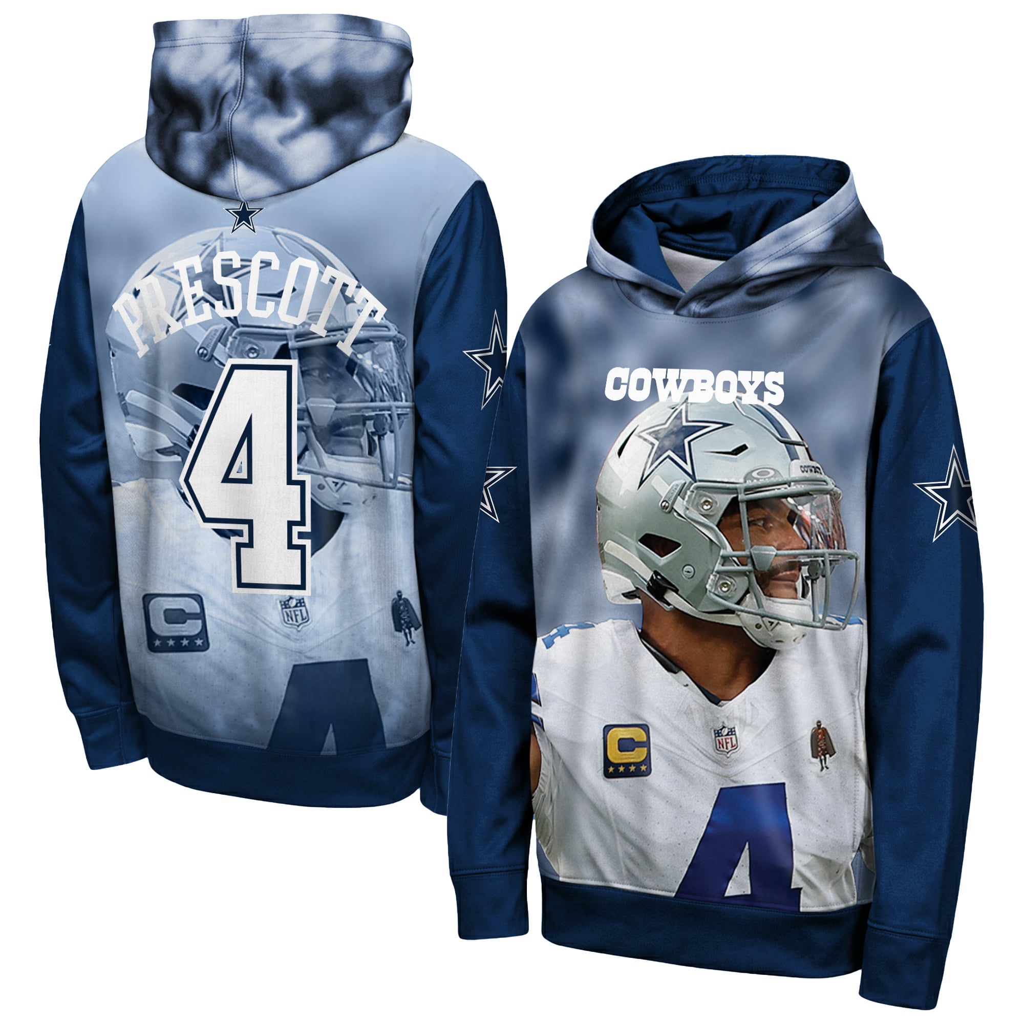 Sweat à capuche Youth Outerstuff Dak Prescott bleu marine Dallas Cowboys Peak Performance avec nom et numéro