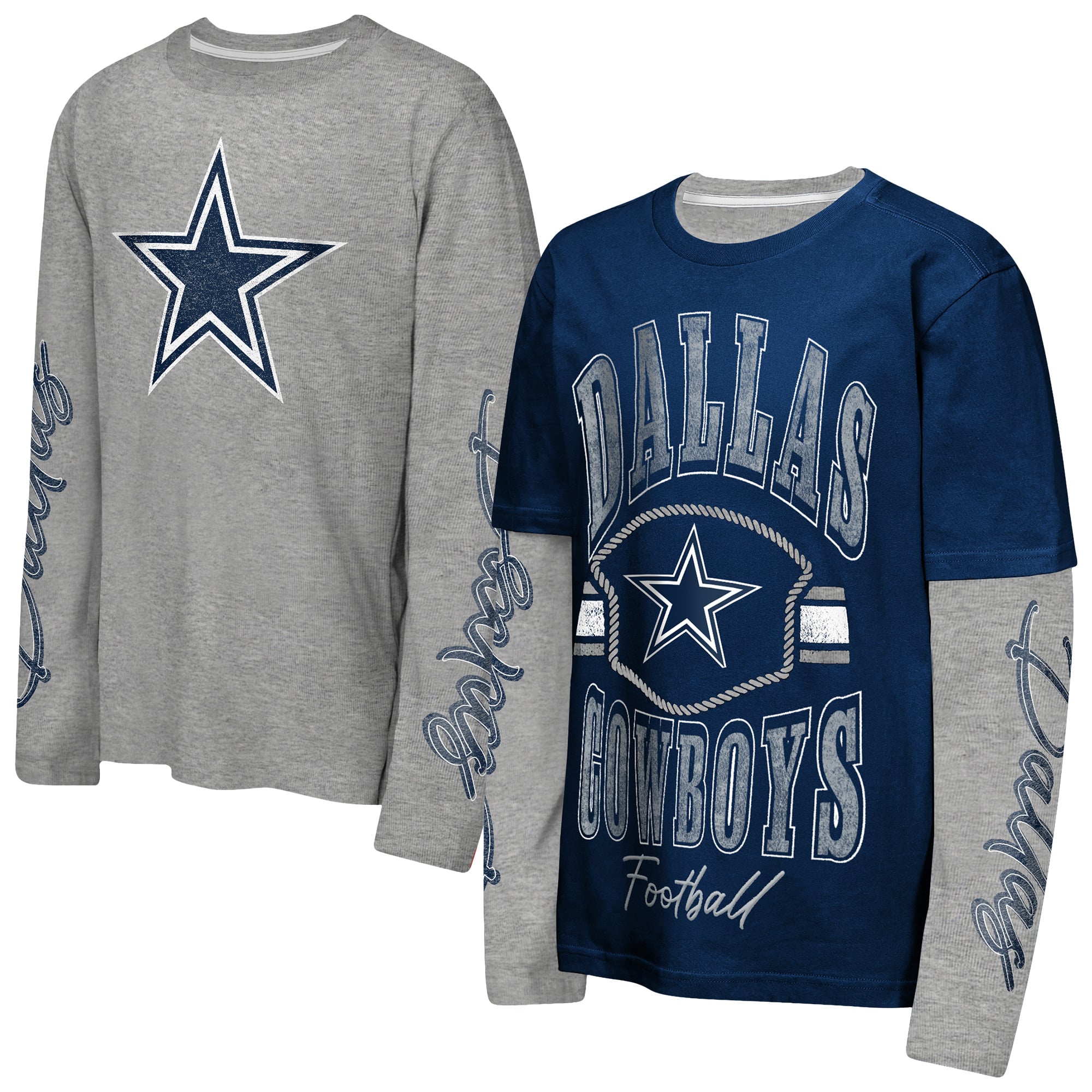 Youth Outerstuff Navy/Silver Dallas Cowboys The Mix 2.0 3-in-1 Combo T-Shirt