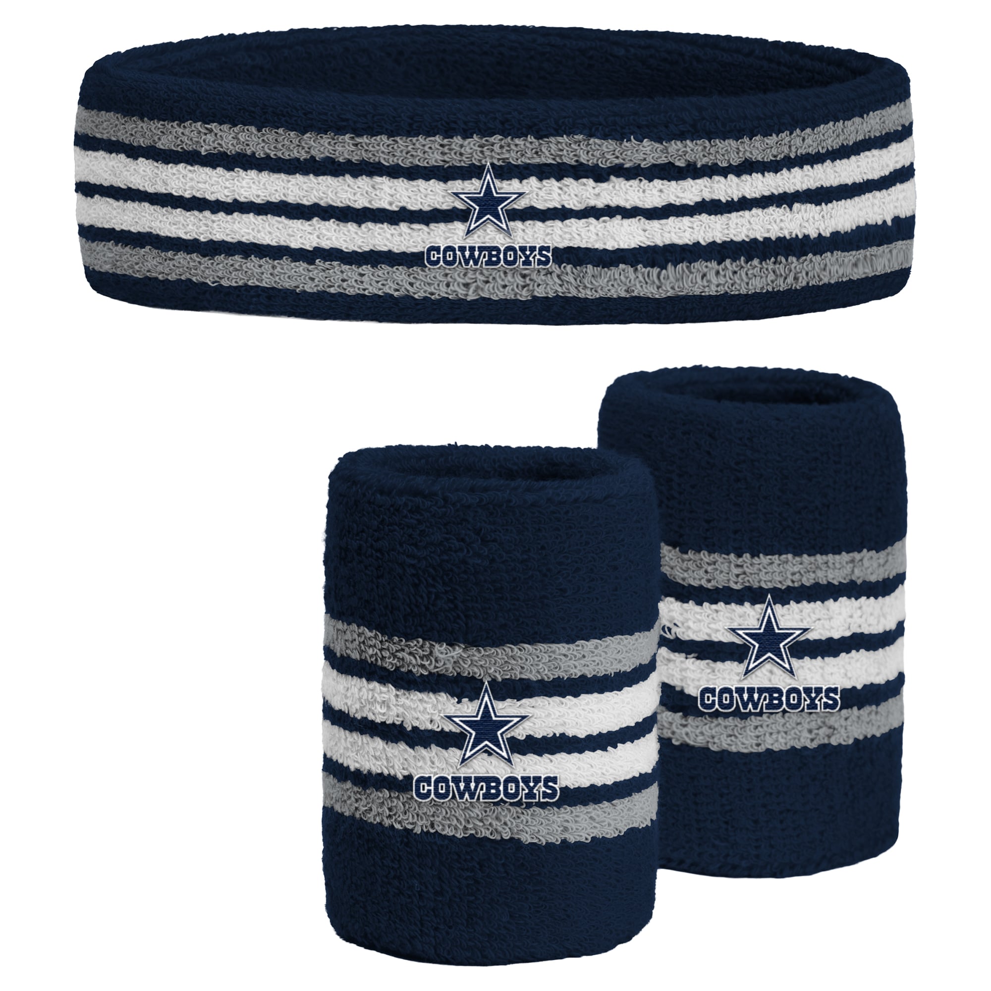Youth PRO Compression  Navy Dallas Cowboys Team Stripe Three-Pack Headband and Wristbands Set