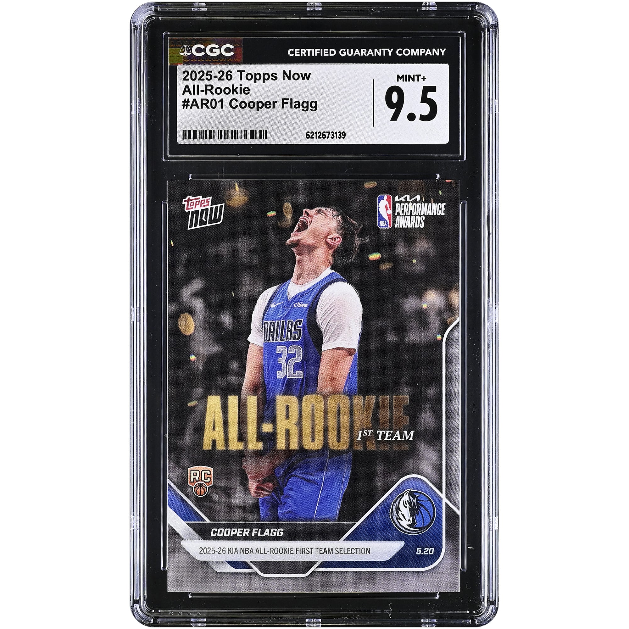Carte de recrue Cooper Flagg Dallas Mavericks 2025-26 Topps Now All-Rookie #AR01 authentifiée CGC MINT+ 9.5