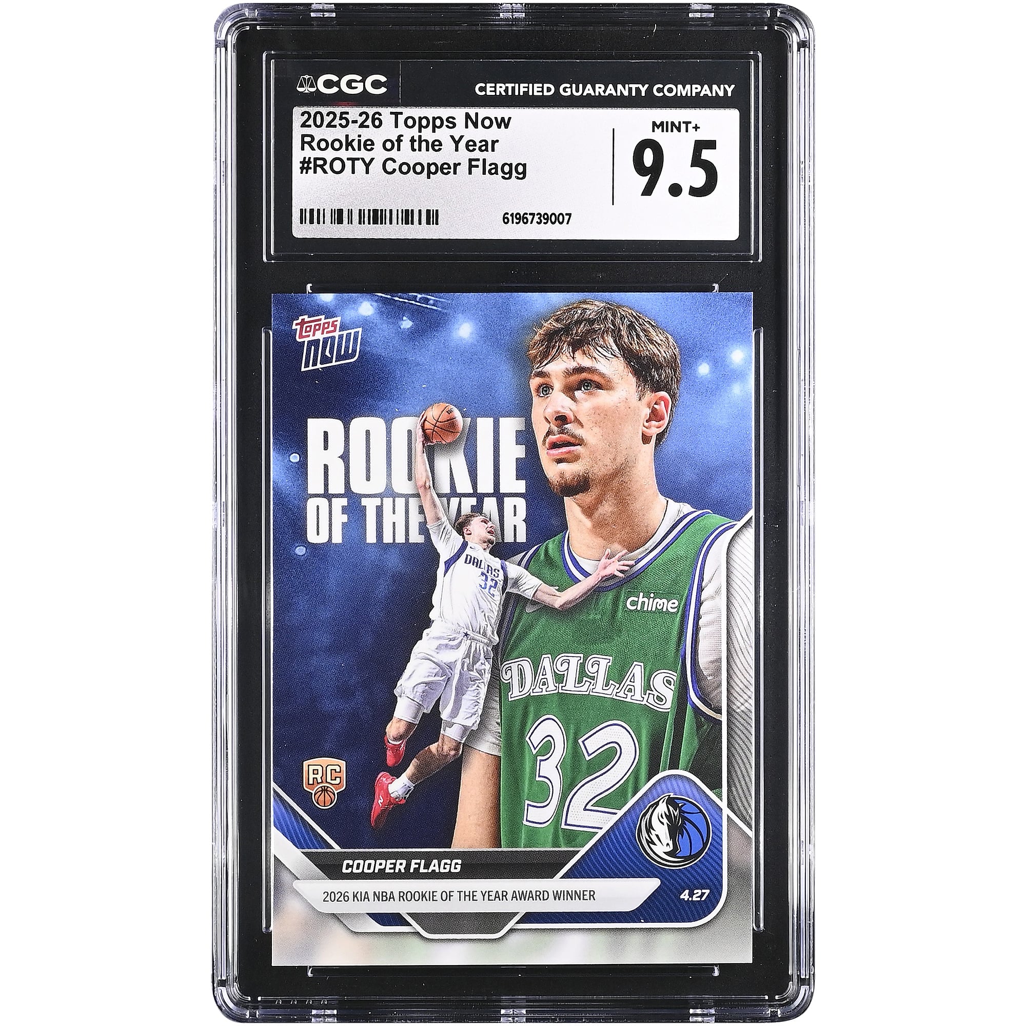 Cooper Flagg Dallas Mavericks 2025-26 Topps Now Rookie of the Year #ROTY CGC Authenticated MINT+ 9.5 Rookie Card