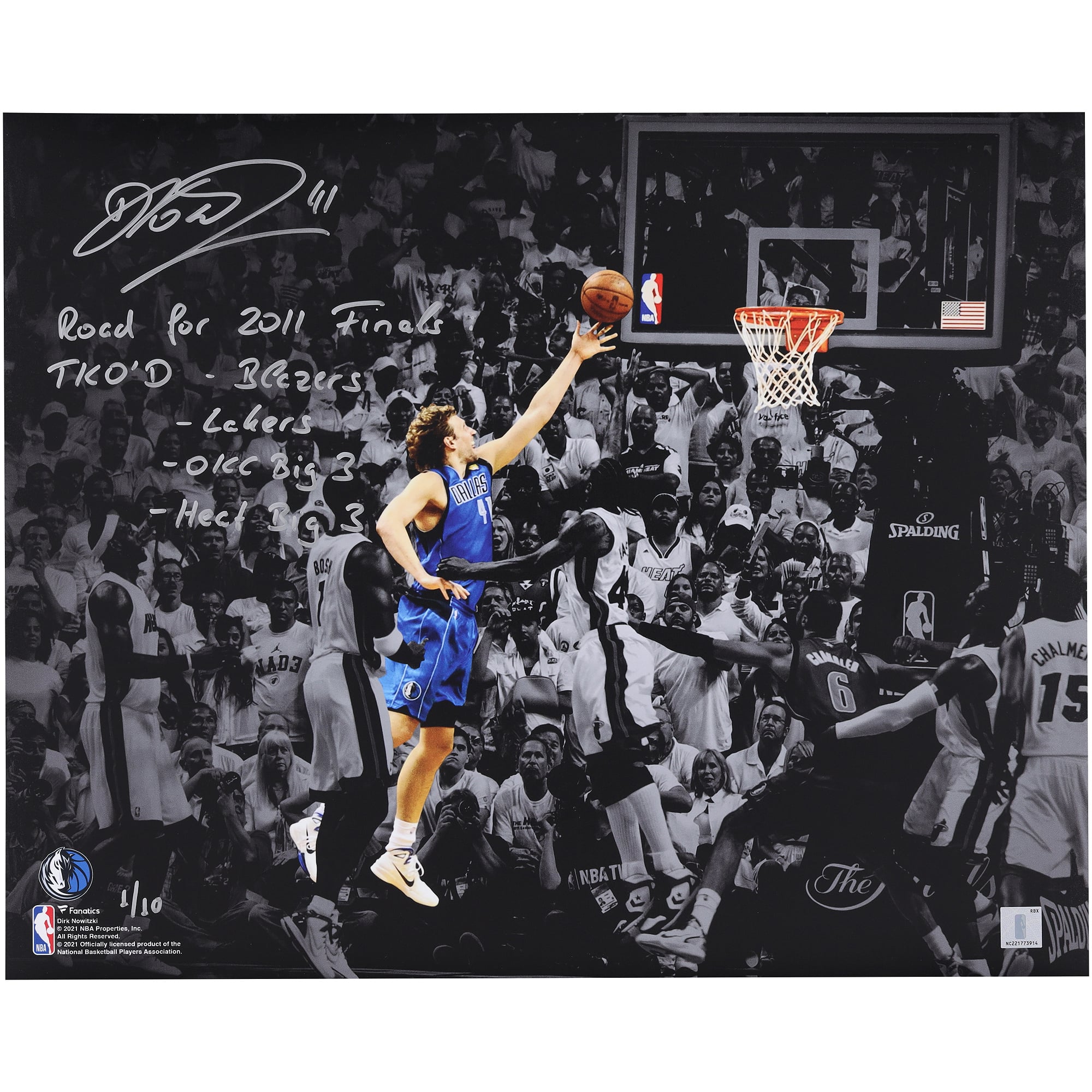 Dirk Nowitzki Dallas Mavericks Autographed 16" x 20" Game 2 Winner Spotlight Photograph with Multiple Inscriptions - Limited Edition #1/10