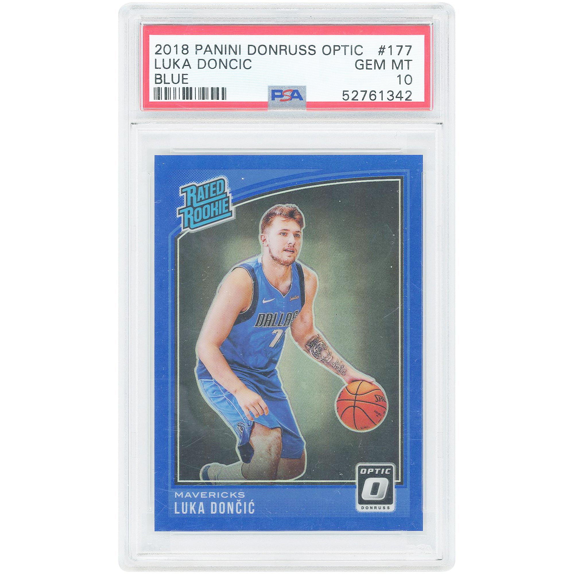 Luka Dončić Dallas Mavericks 2018 Panini Donruss Optic Blue #177 #18/49 PSA Authenticated 10 Rookie Card