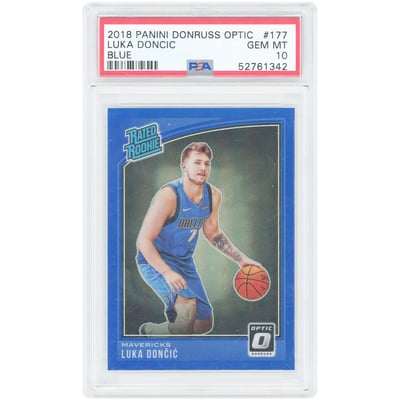 Luka Dončić Dallas Mavericks 2018 Panini Donruss Optic Blue #177 #18/49 PSA Authenticated 10 Rookie Card