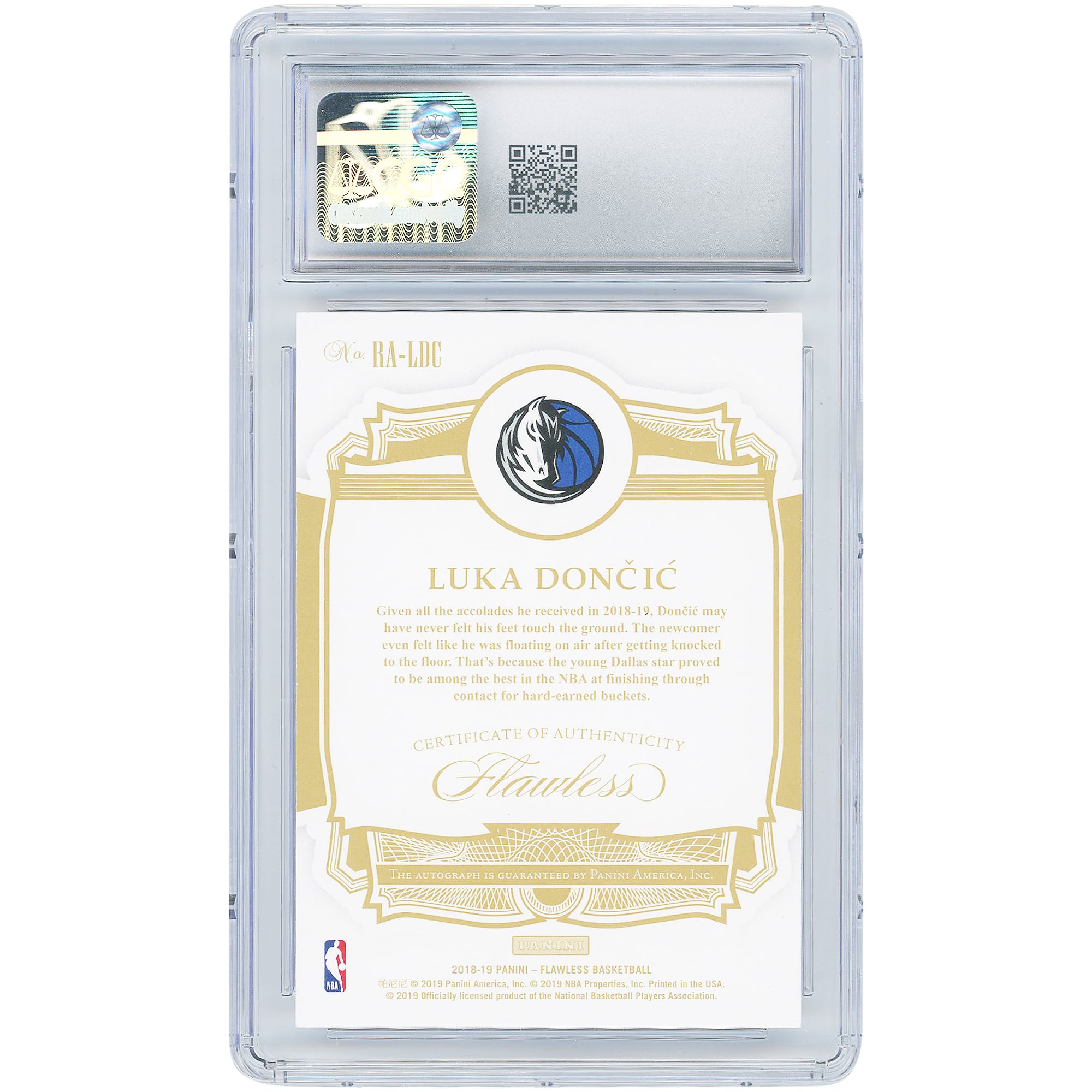 Luka Dončić Dallas Mavericks Autographed 2018-19 Panini Flawless Rookie Autographs #RA-LDC #7/25 CGC Authenticated 9.5/10 Rookie Card