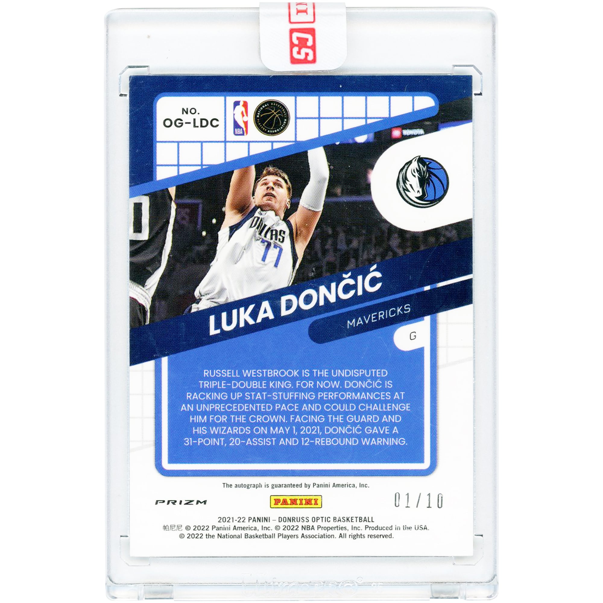 Luka Dončić Dallas Mavericks Autographed 2021-22 Panini Donruss Optic Gold Prizm Opti-Graphs #OG-LDC #1/10 Card