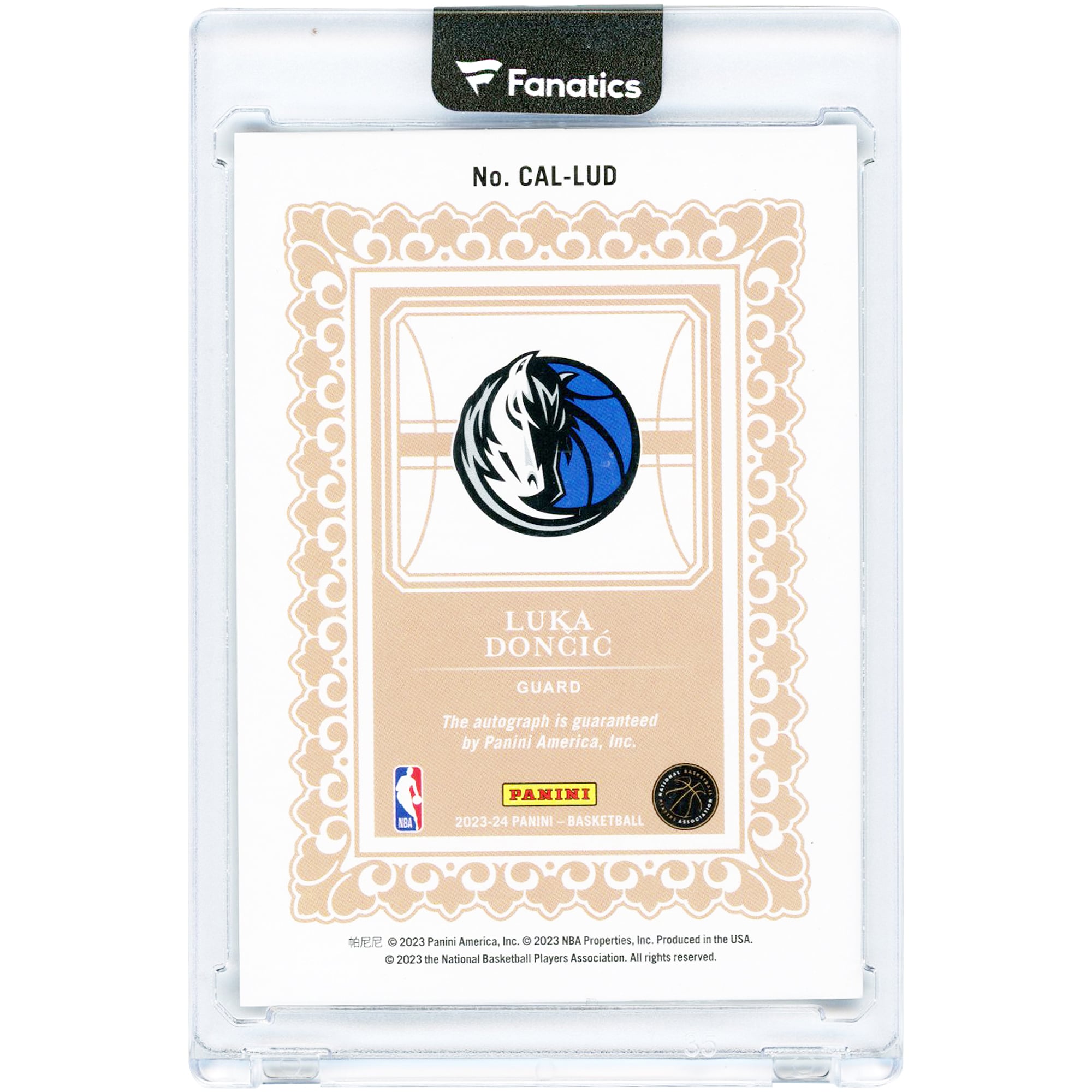 Luka Dončić Dallas Mavericks Autographed 2023-24 Panini Calligraphy Signatures #CAL-LUD Card