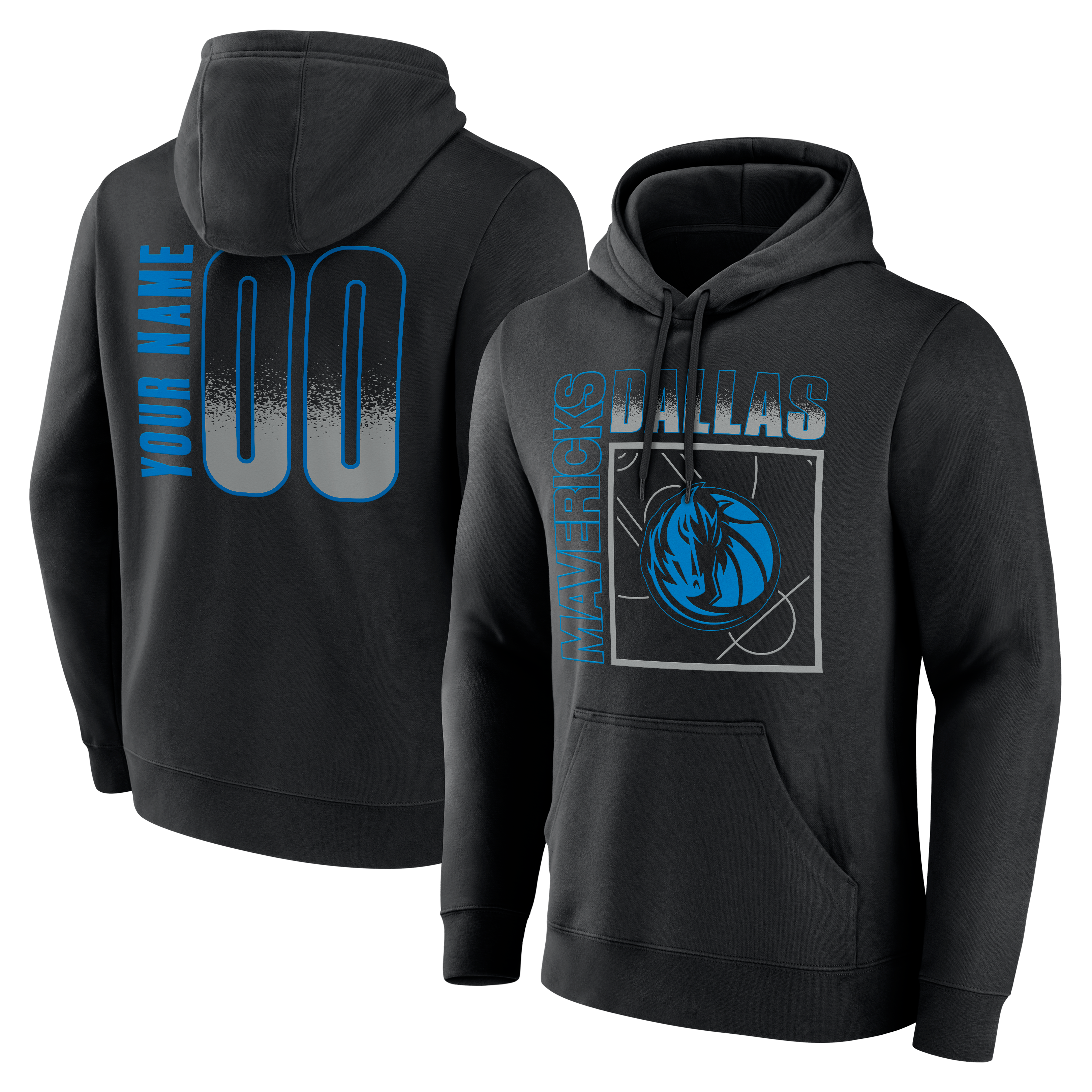 Sweat à capuche noir Dallas Mavericks Home Court Pop pour homme, personnalisé avec nom et numéro.