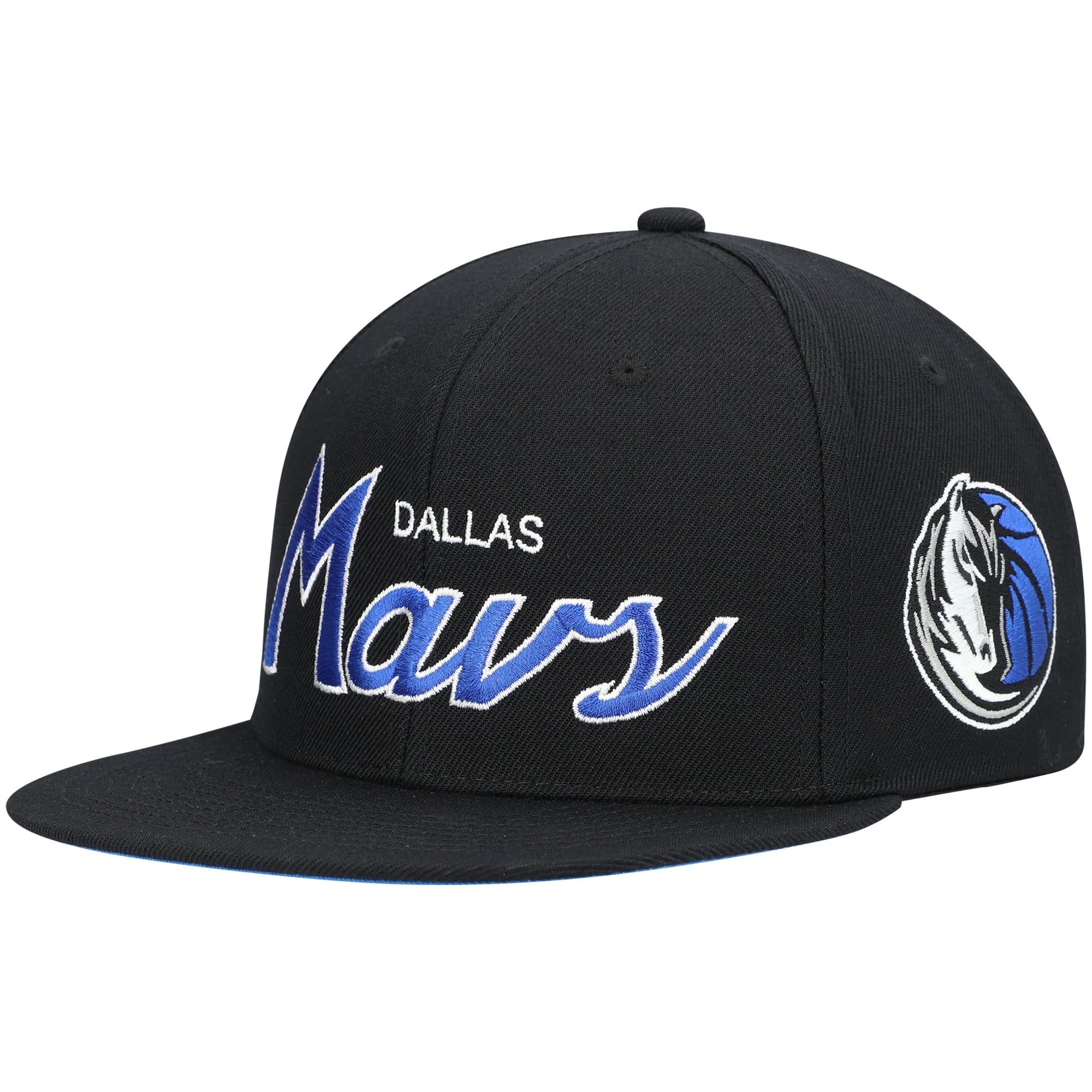 Men's Dallas Mavericks Mitchell & Ness Black Hardwood Classics Script 2.0 Snapback Hat