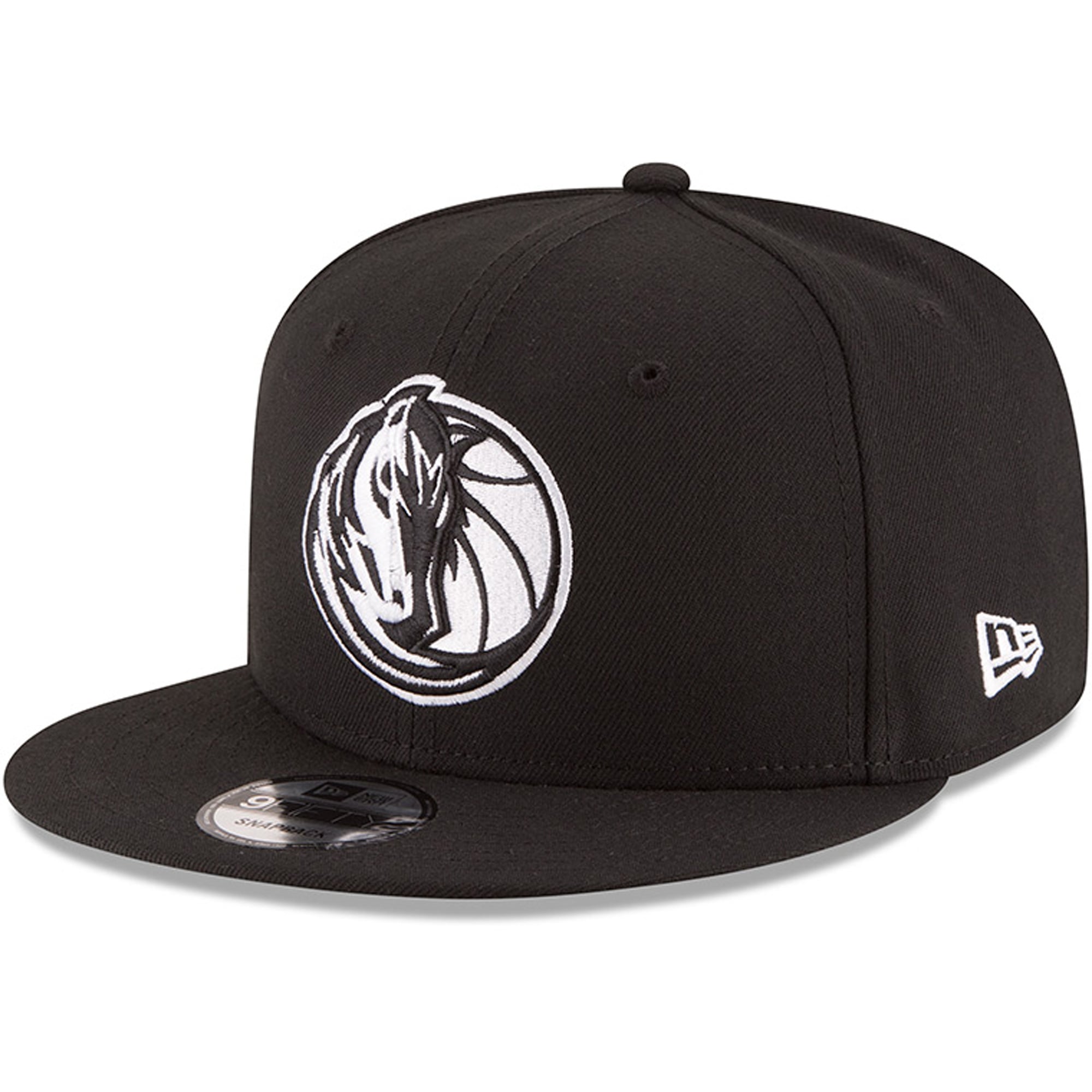 Men's Dallas Mavericks New Era Black Black & White Logo 9FIFTY Adjustable Snapback Hat