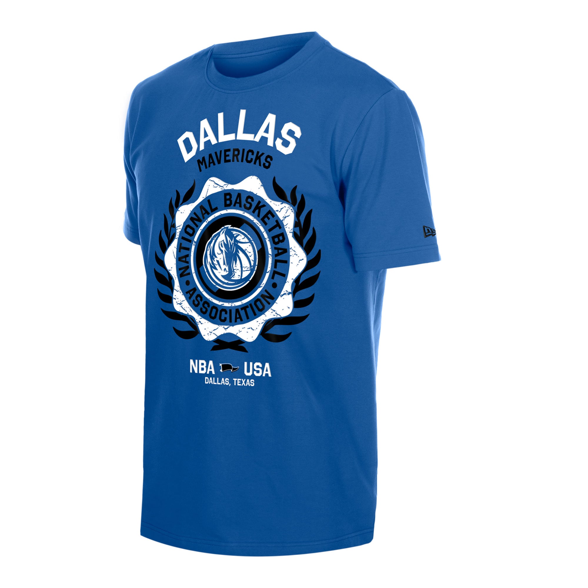 T-shirt New Era bleu Dallas Mavericks à motif floqué Laurel Crest pour homme