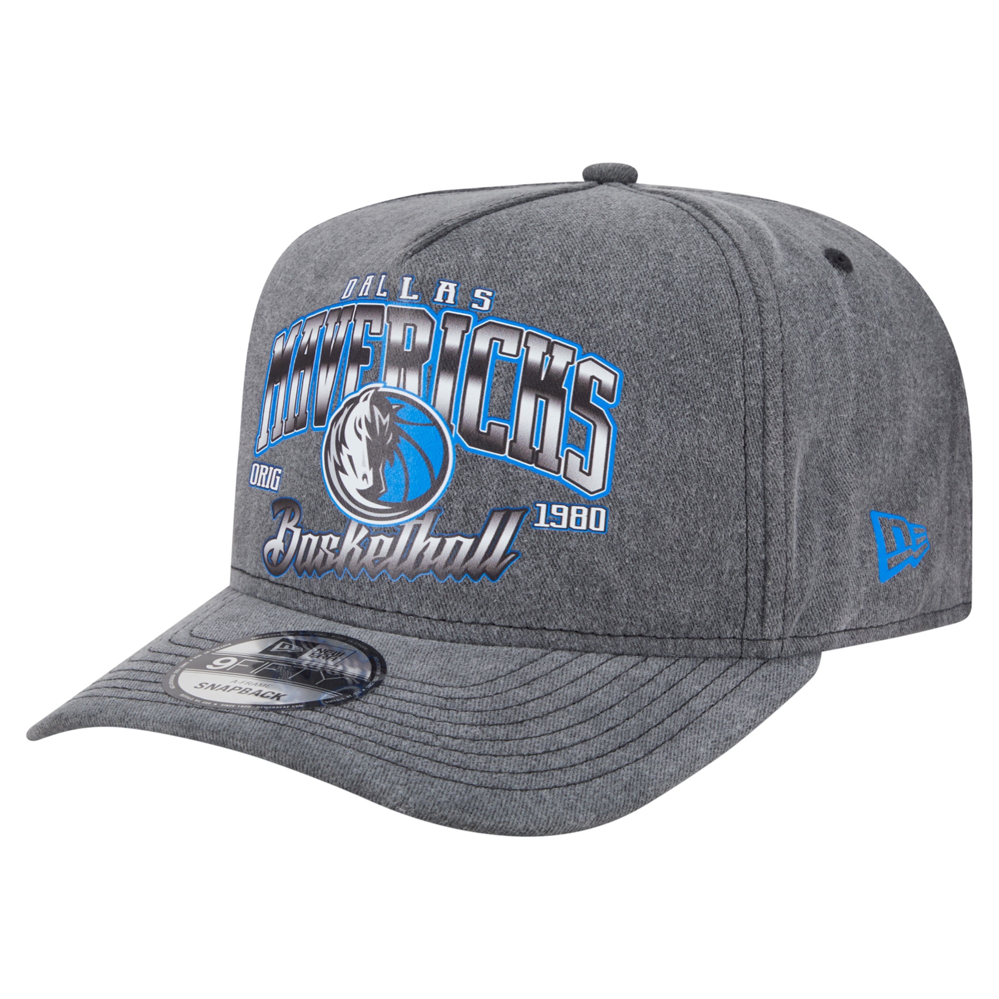 Men's Dallas Mavericks New Era Charcoal Throwback Washed Pre-Curved 9FIFTY Snapback Hat